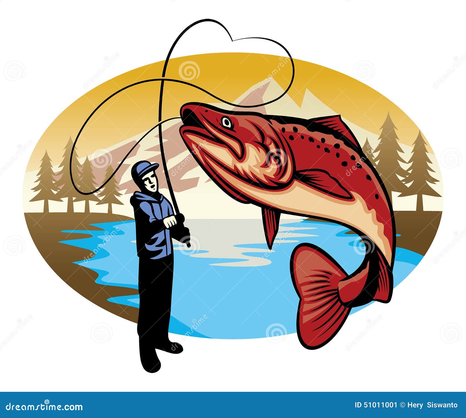Fisherman Catch the Big Fish Stock Vector - Illustration of