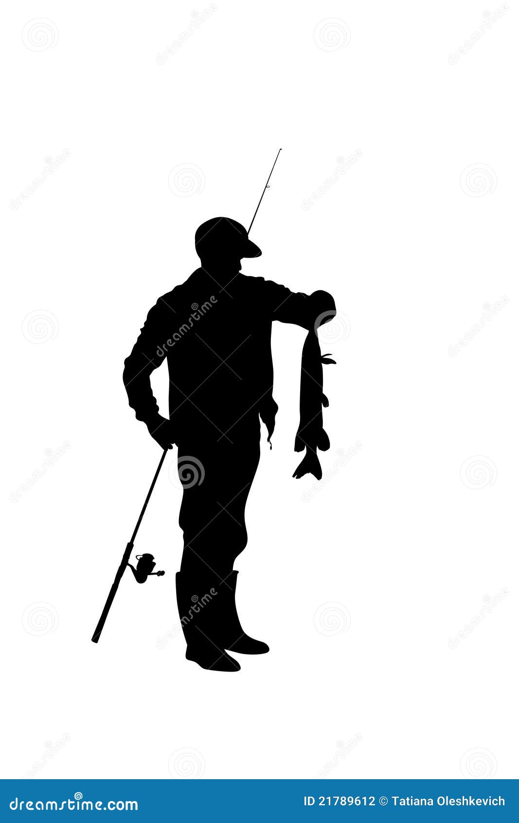 Fisherman With Catching Fish Stock Illustration 