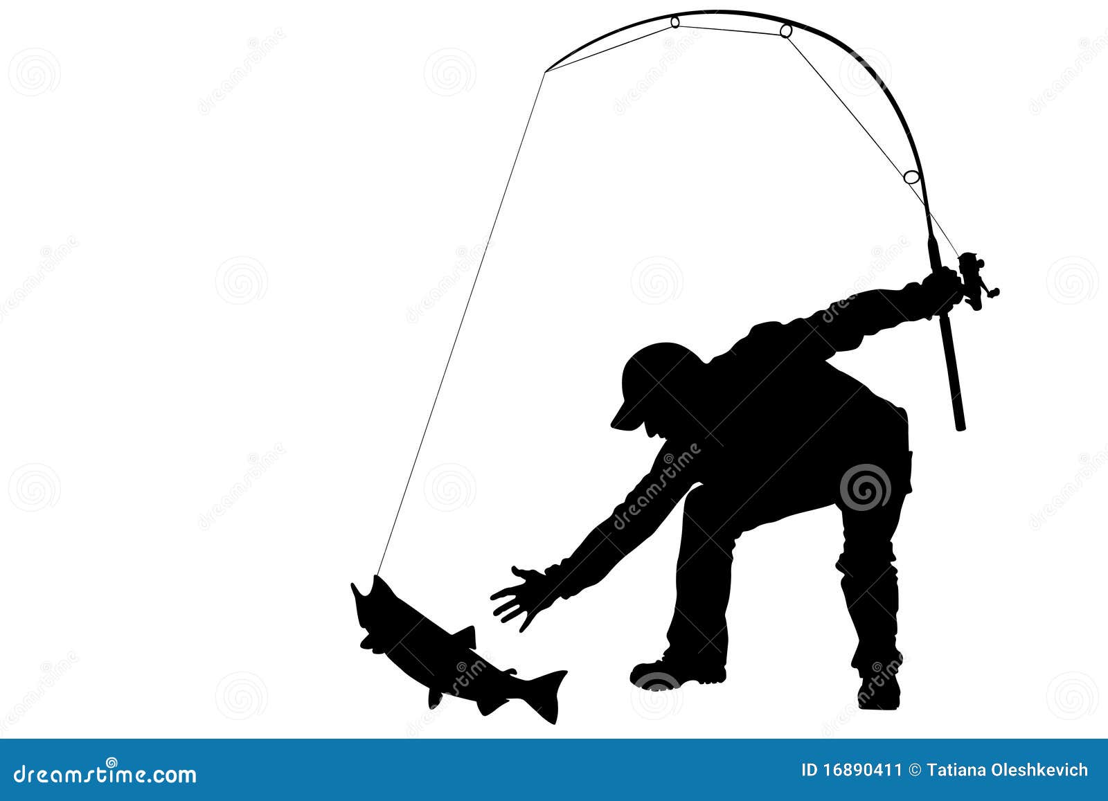 Download Fisherman And Catching Fish With A Fishing Tackle Stock ...