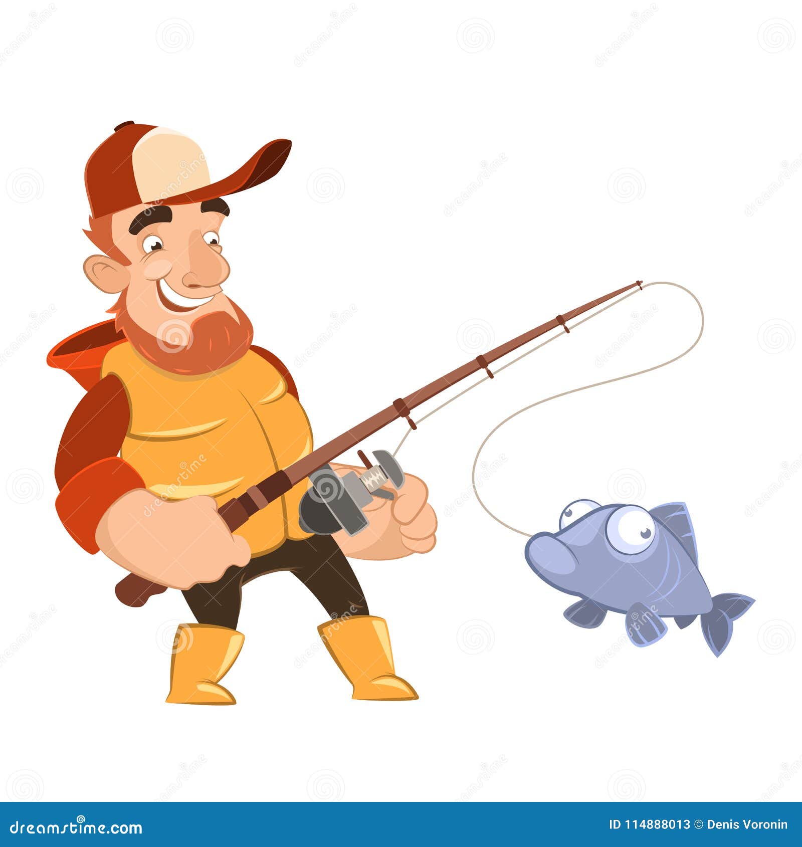 Fisherman caught fish stock vector. Illustration of person 114888013
