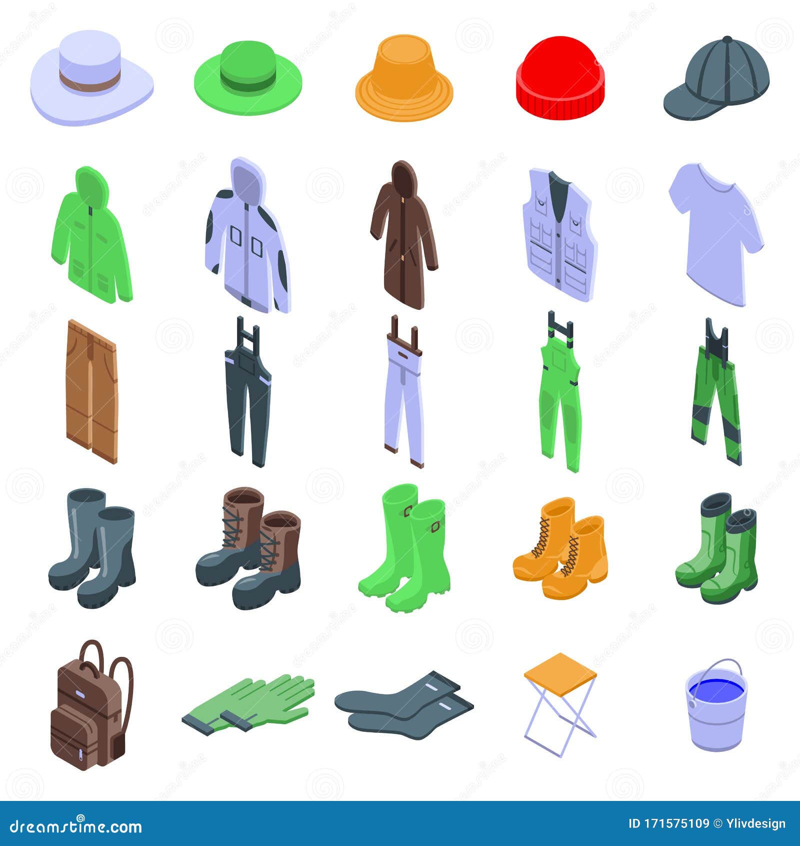 Fisherman Clothes Icons Set, Isometric Style Stock Vector ...