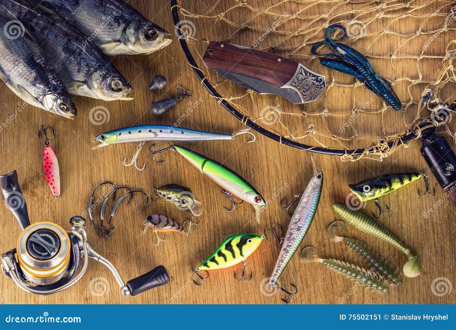 Fisherman desk stock image. Image of scoopnet, fishnet - 75502151