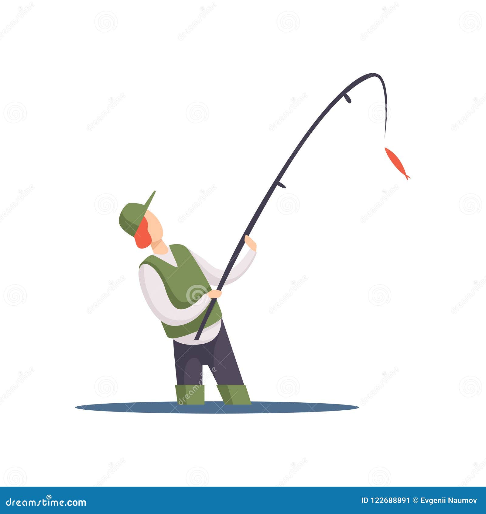 Fisherman Fishing with a Fishing Rod Vector Illustration on a White ...