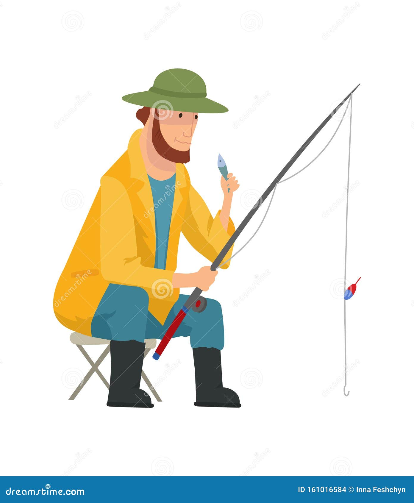 Fisherman Flat Icons. Fishing People with Fish and Equipment