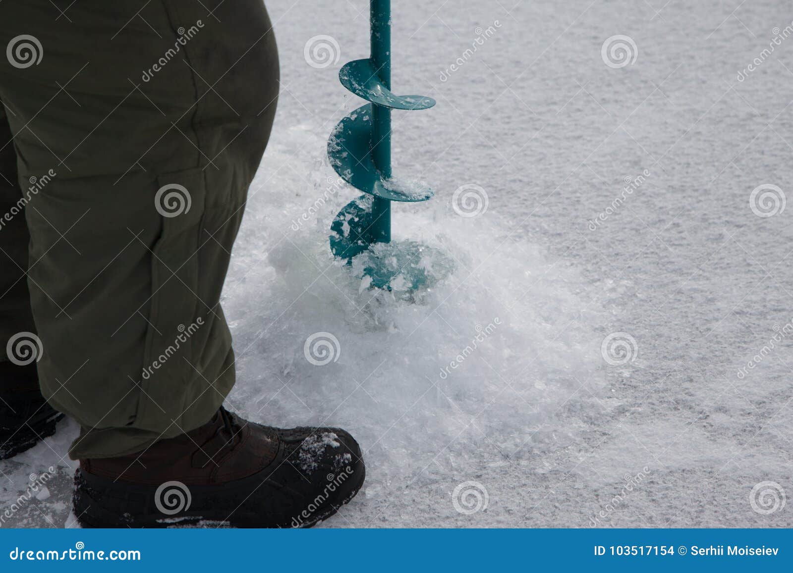 Hand Ice Auger Is Kept According To Safety Standards, Winter Fishing On