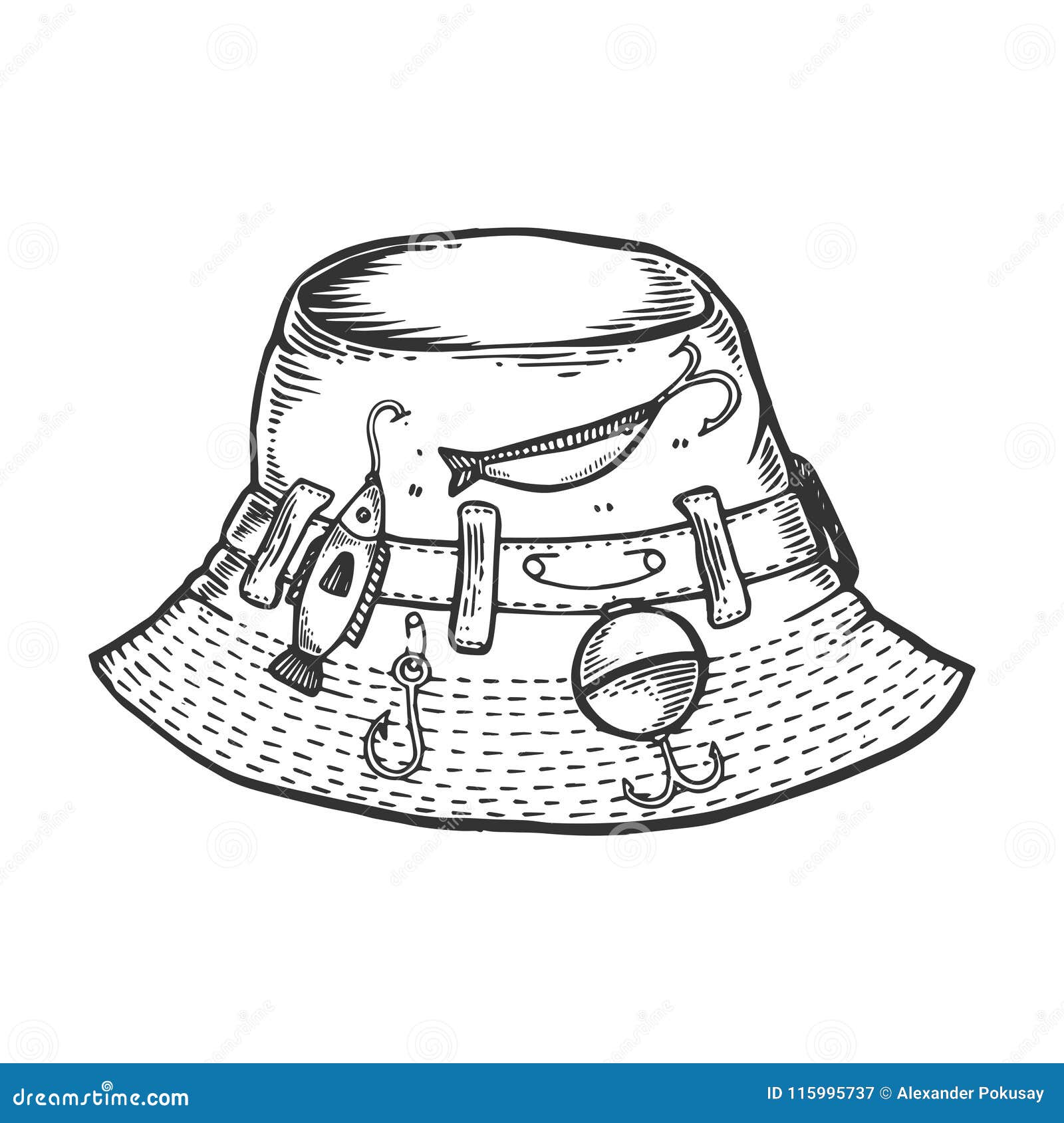 Fisherman Hat Engraving Vector Illustration Stock Vector - Illustration of  fishing, fashion: 115995737