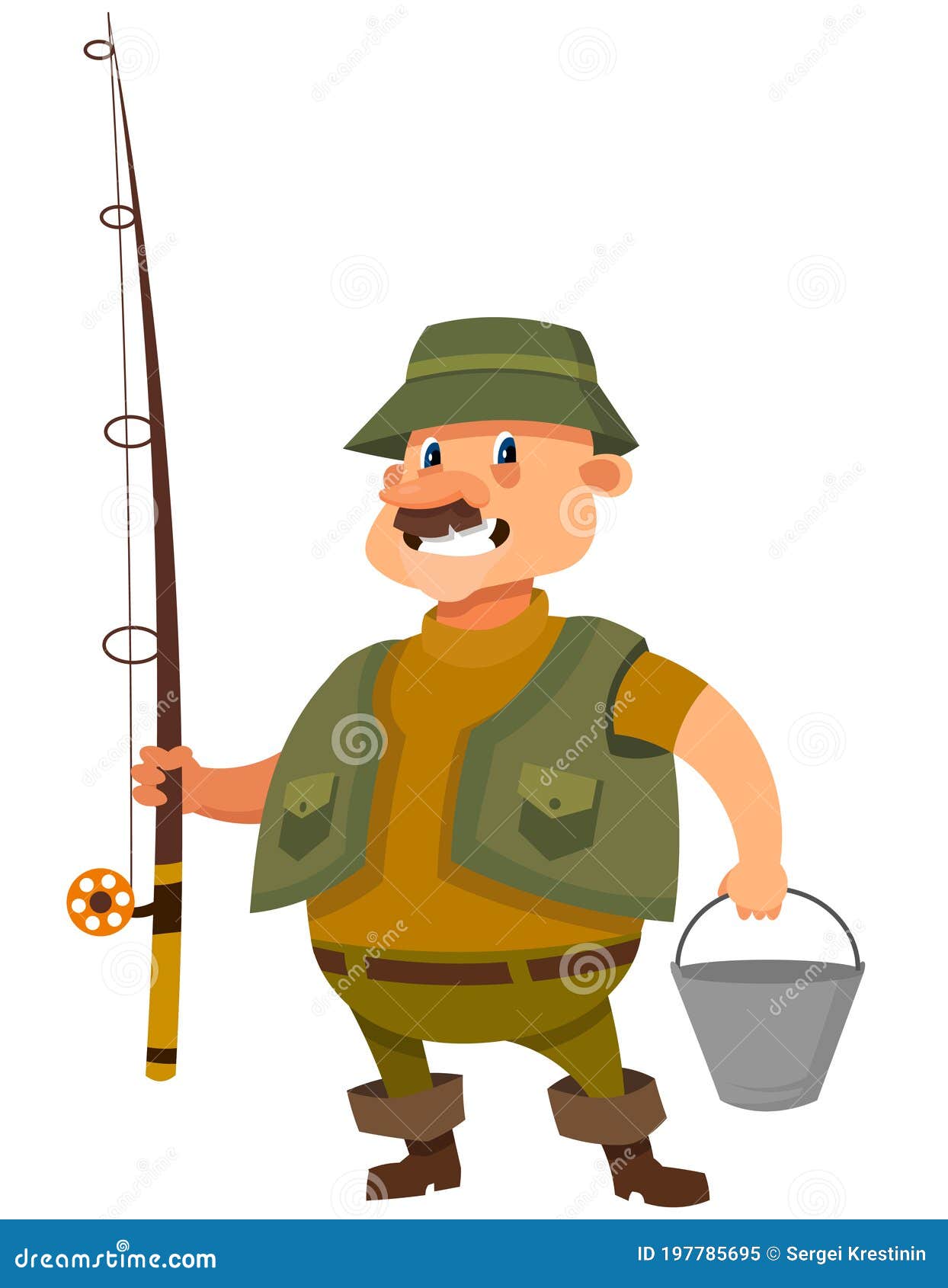 Fisherman Holding Bucket and Fishing Rod. Stock Vector - Illustration of  catch, concept: 197785695