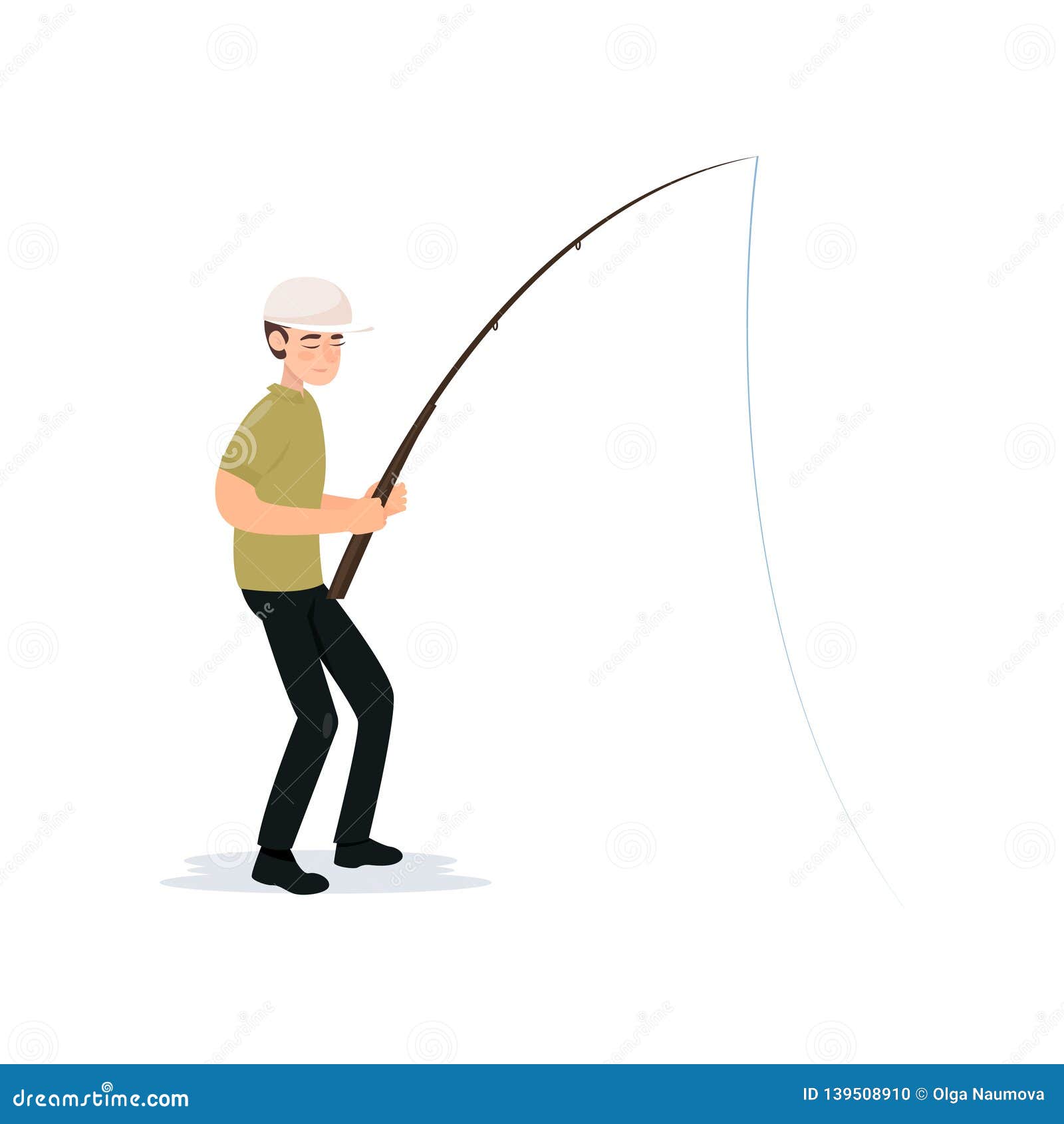 Fisherman Holding Fishing Rod, Boy Fisher Character Catching Fish Vector  Illustration Stock Vector - Illustration of hook, catch: 139508910