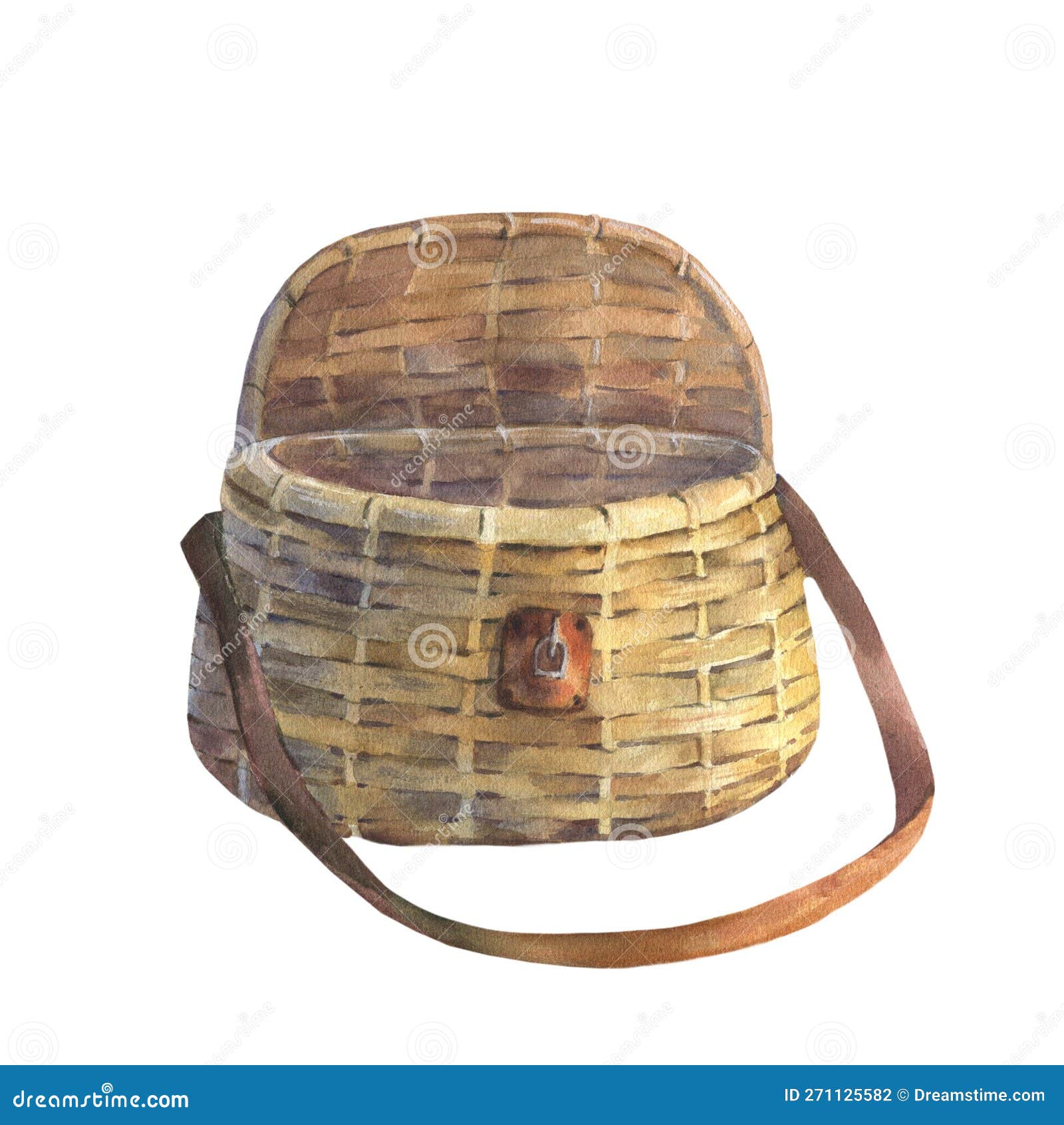Fisherman S Basket, Used in Fly Fishing, Vintage Watercolor Illustration,  Isolated on White Background. for Business Stock Illustration -  Illustration of aquarelle, vintage: 271125582