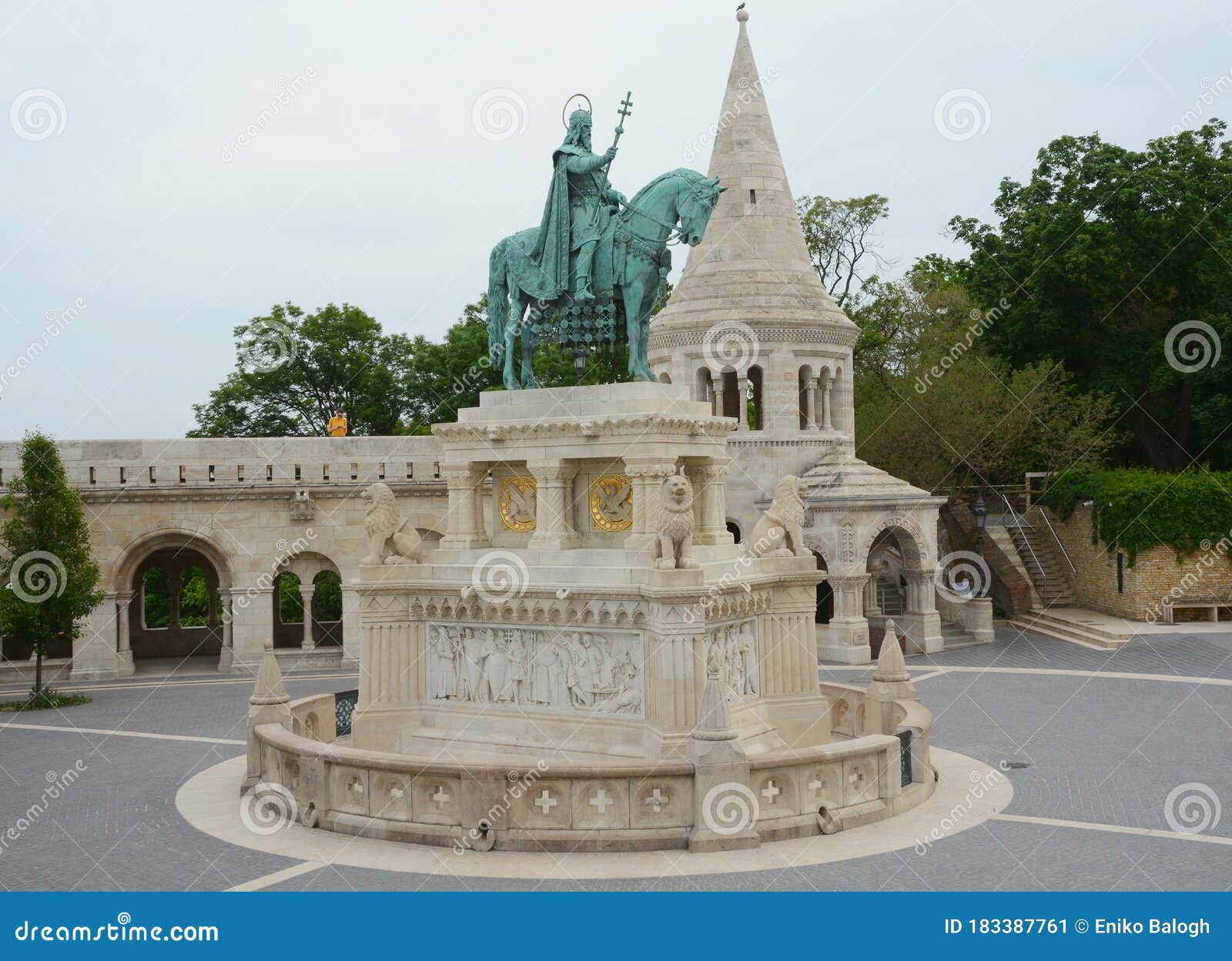 fisherman`s bastion and the statue of stephen i. of hungary and matthias church