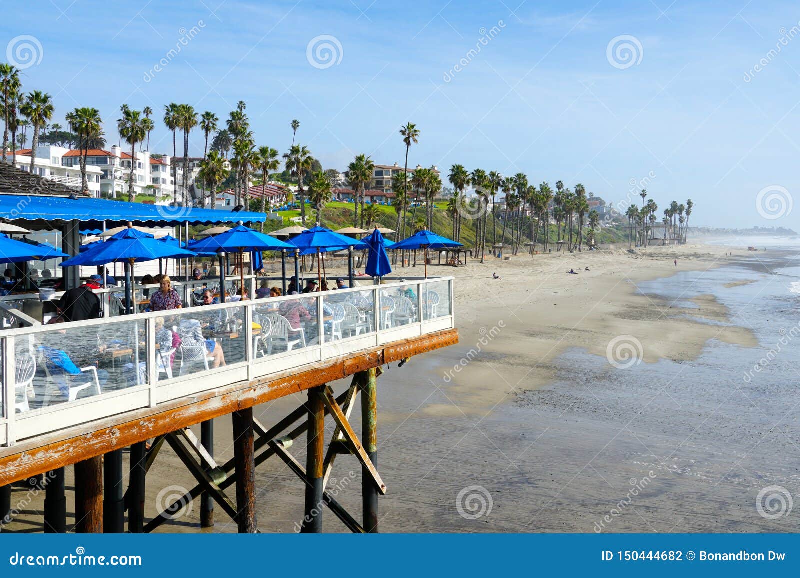 Fisherman`s Restaurant on San Clemente Pier with Beach and Coastline on ...