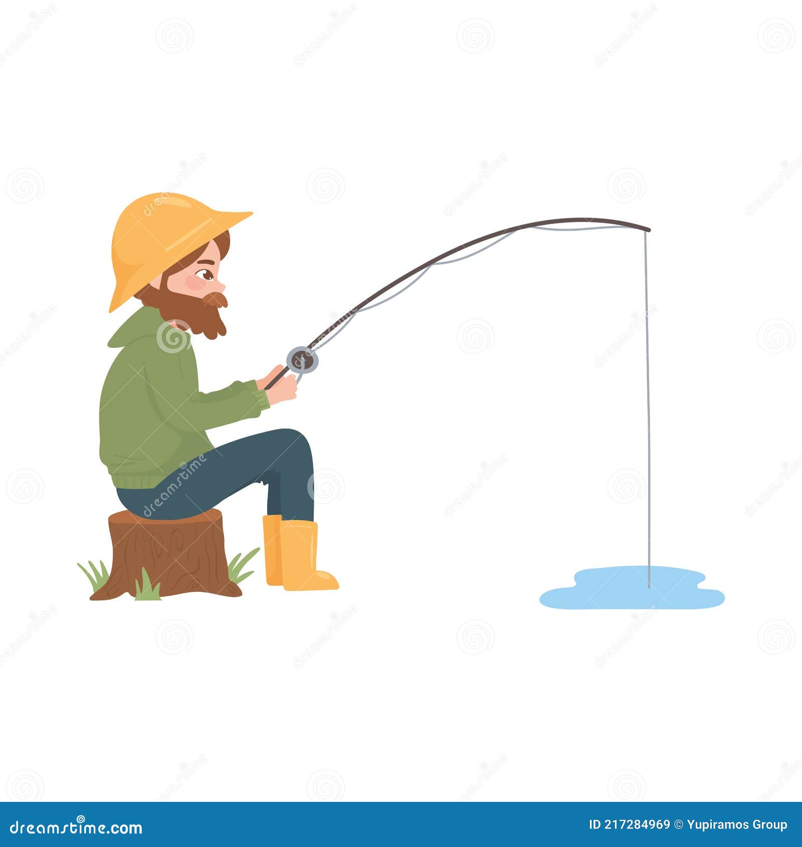 Fisherman sitting fishing stock vector. Illustration of fishing - 217284969