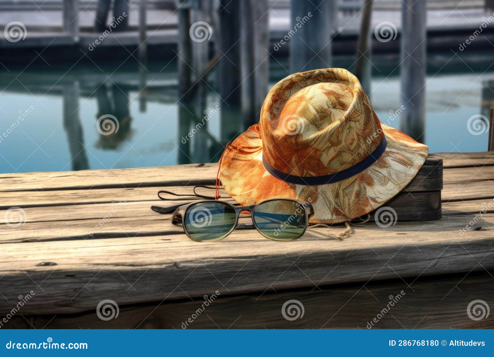 Fishermans Hat and Sunglasses on a Dock Stock Photo Image of summer