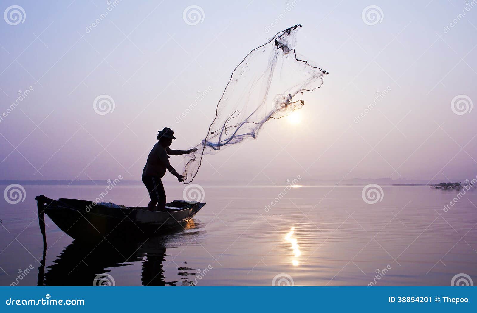 Fishermen are Catching Fish with a Cast Net. Stock Image - Image