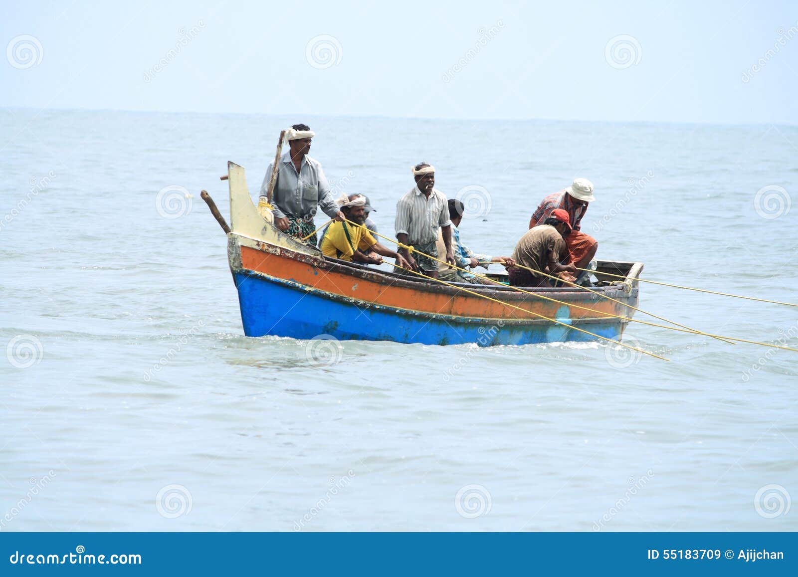 Fishermen Do Fishing By Using Boat And Fishing Net ...
