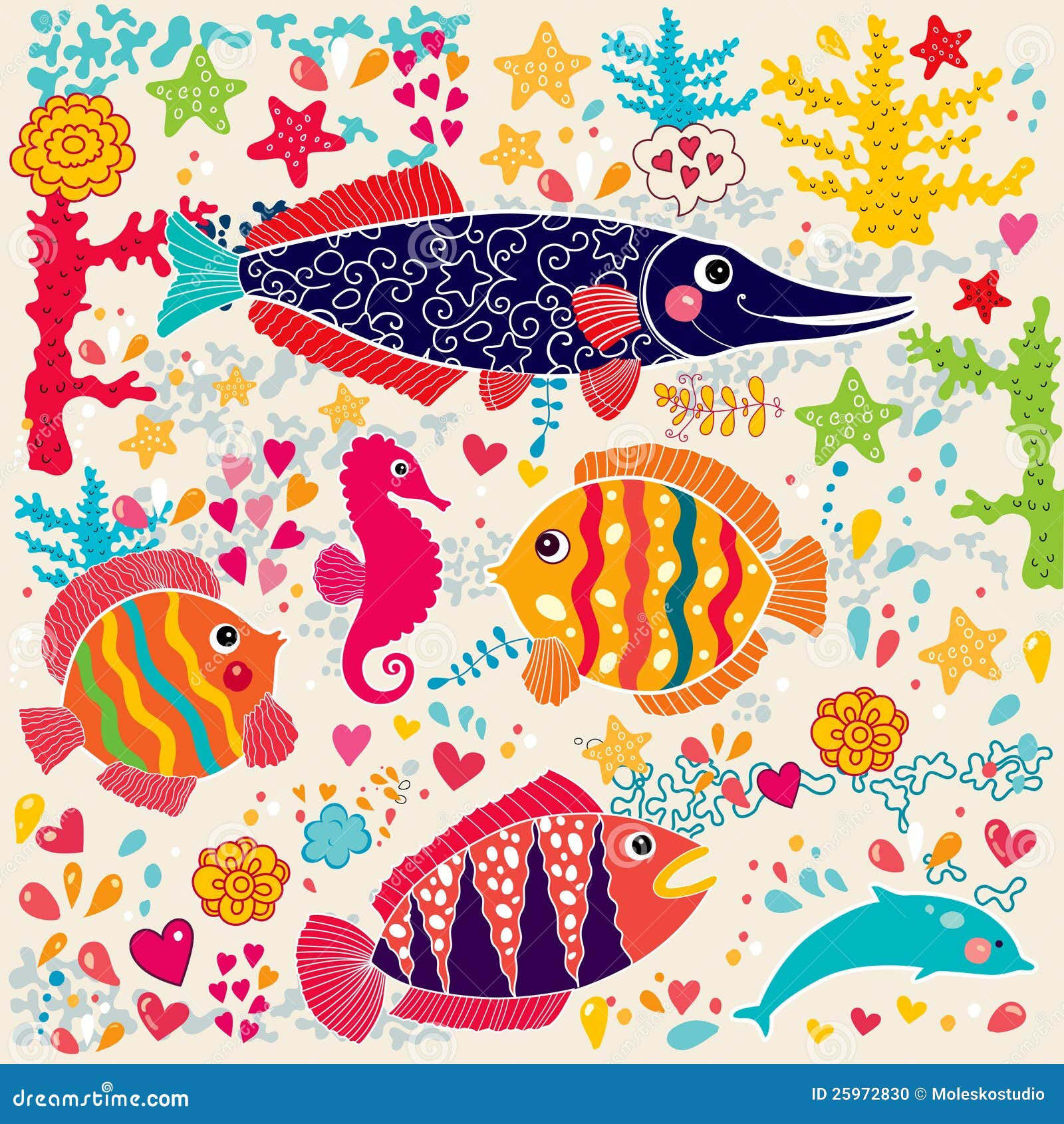 Sea and ocean animals or fish sketch Royalty Free Vector