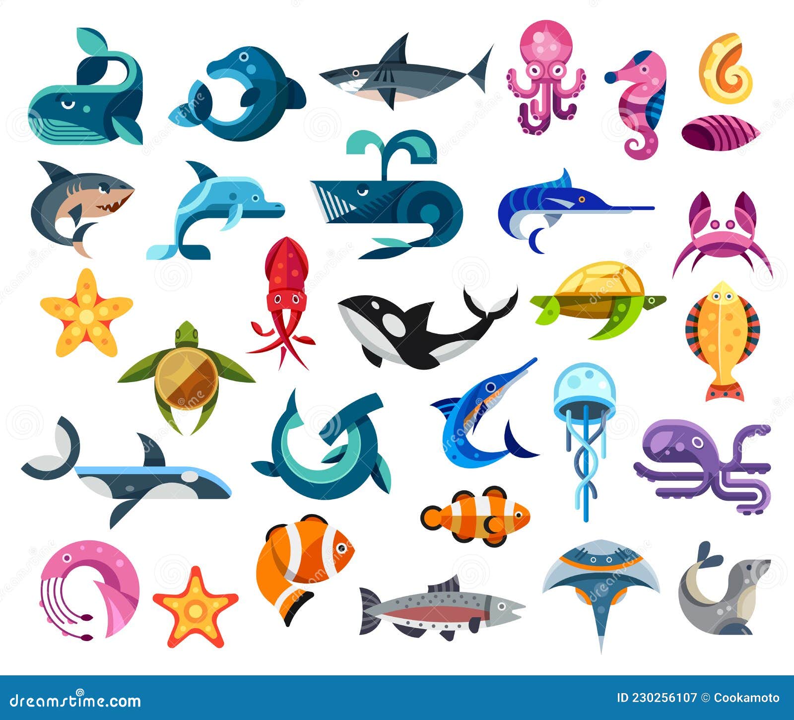 Fishes and Sea Animals Flat Icons of Ocean Life Stock Vector - Illustration of whale, hammershark: 230256107 Fishes and Sea Animals Flat Icons of Ocean Life Stock Vector - Illustration of whale, hammershark: 230256107