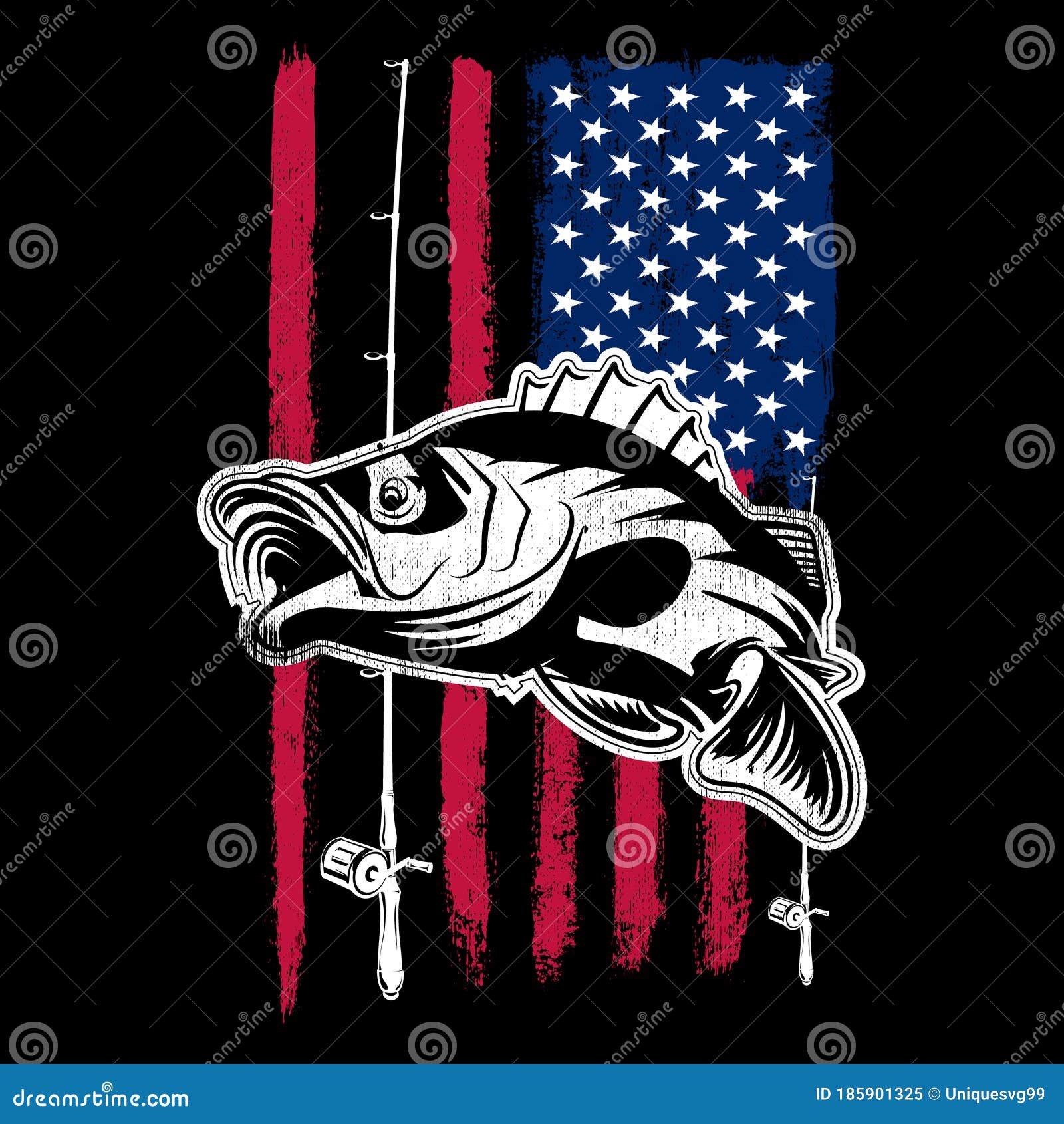 Illustration Of Bass Fish Of Background Of Usa Flag In Grunge Style Design  Element For Postercard Banner Sign Emblem Vector Illustration Stock  Illustration  Download Image Now  iStock