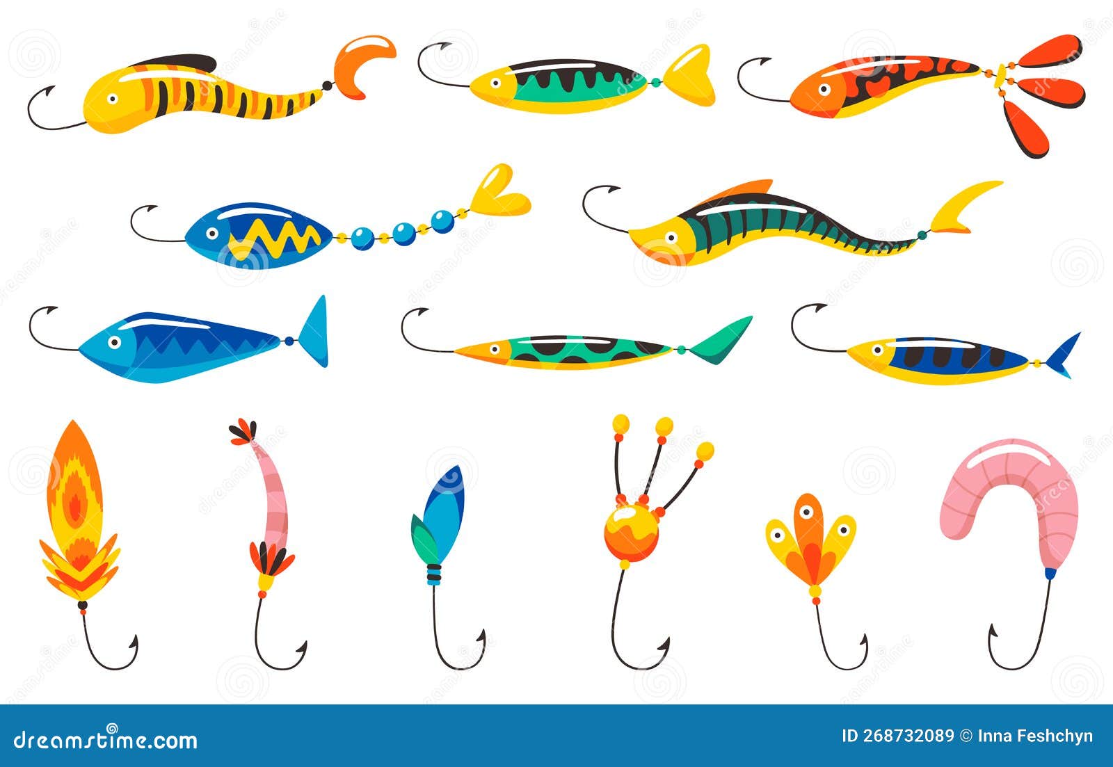 Fishing Bait Icon Set. Fish Lure with Hook Isolated on White Background  Stock Vector - Illustration of design, fisherman: 268732089