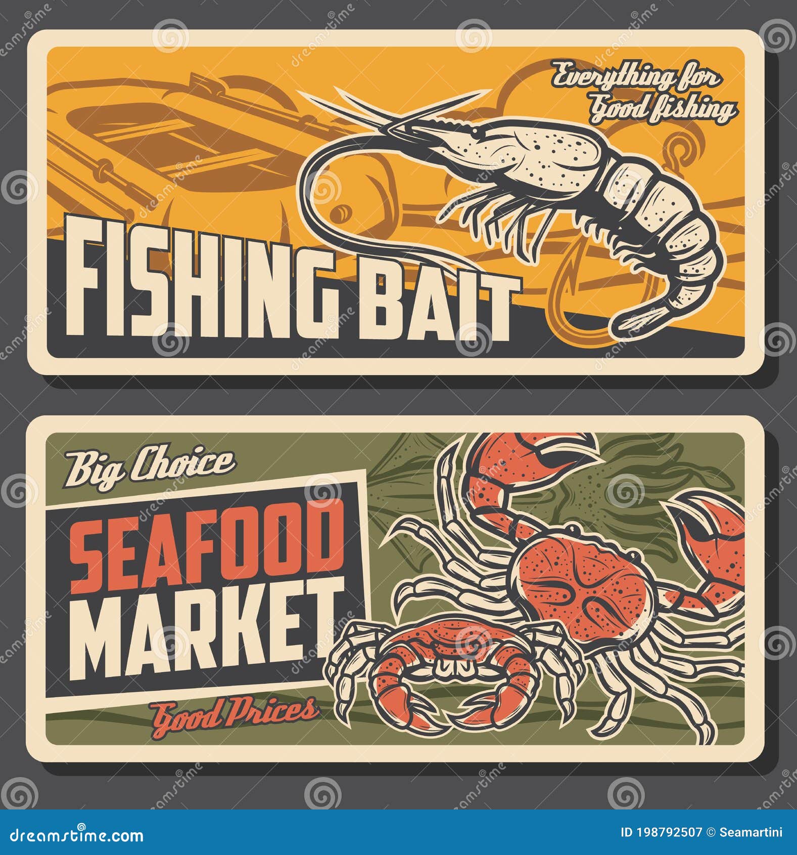Fishing Bait Store, Seafood Market Vector Banners Stock Vector -  Illustration of market, food: 198792507