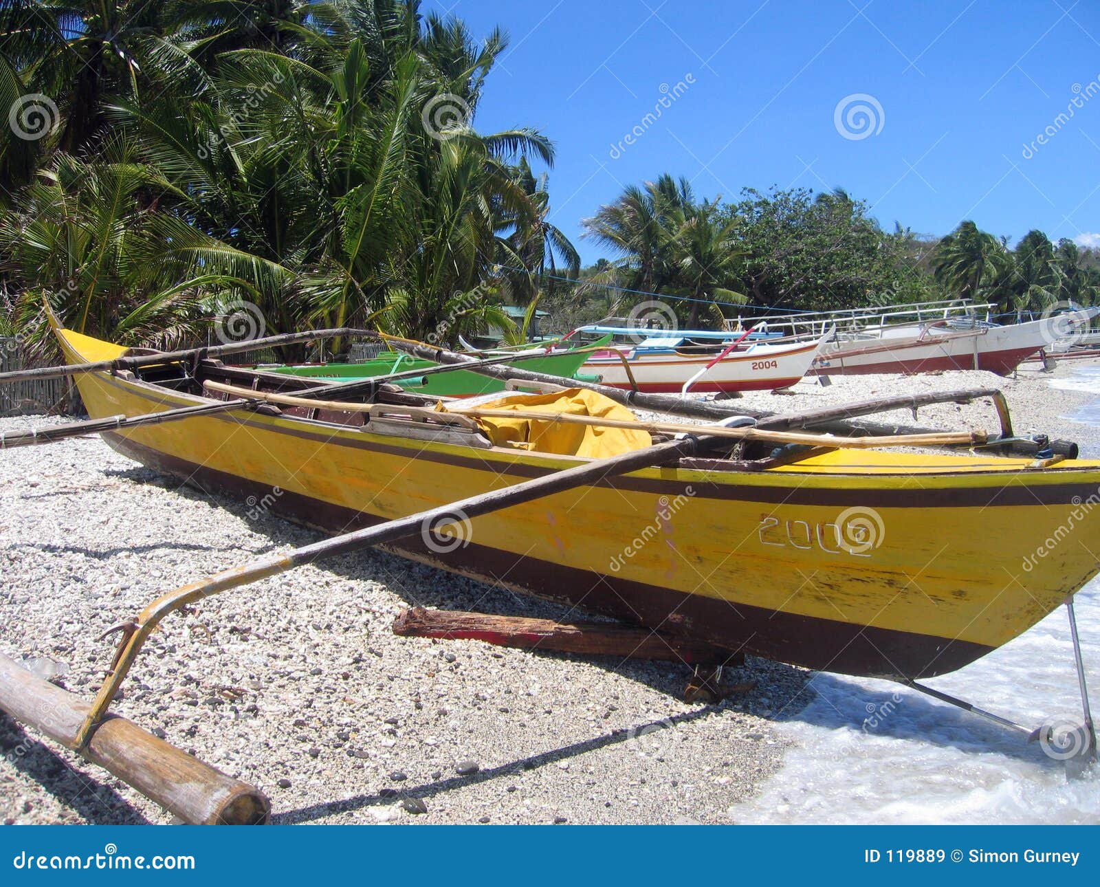 Fishing Bankas Small Outrigger Boats Philippines Stock 