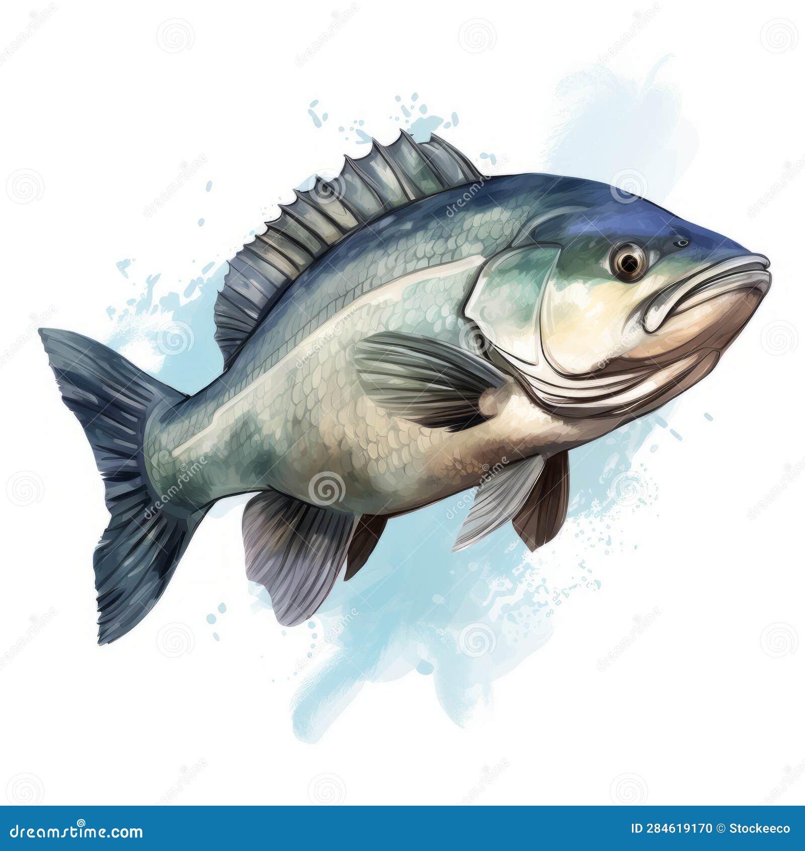 watercolor style barramundi clipart with white background