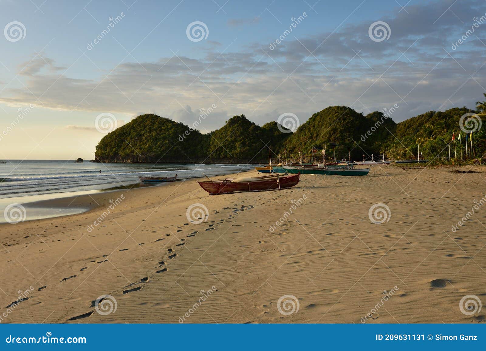 fishing boat on the beautiful sandy coast of the negros island in the philippines in asia