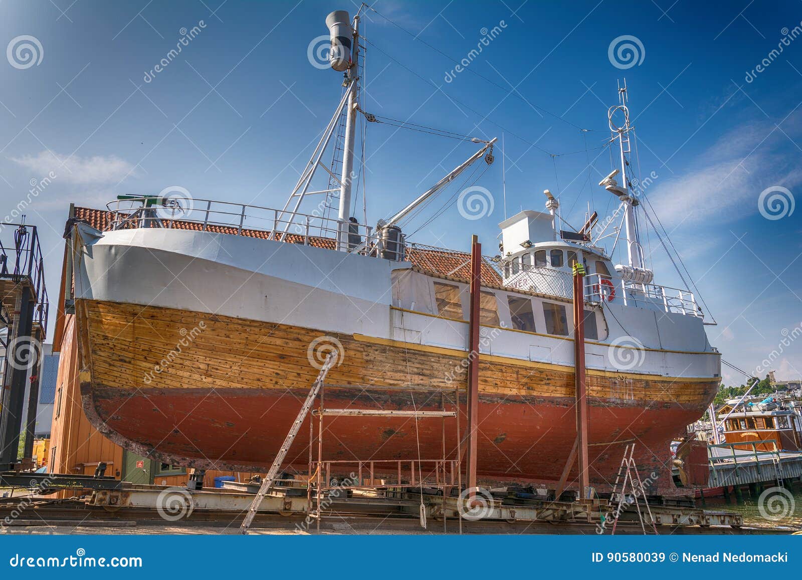 Fishing Boat Being Repaired in Tonsberg, Norway. Editorial Stock Image