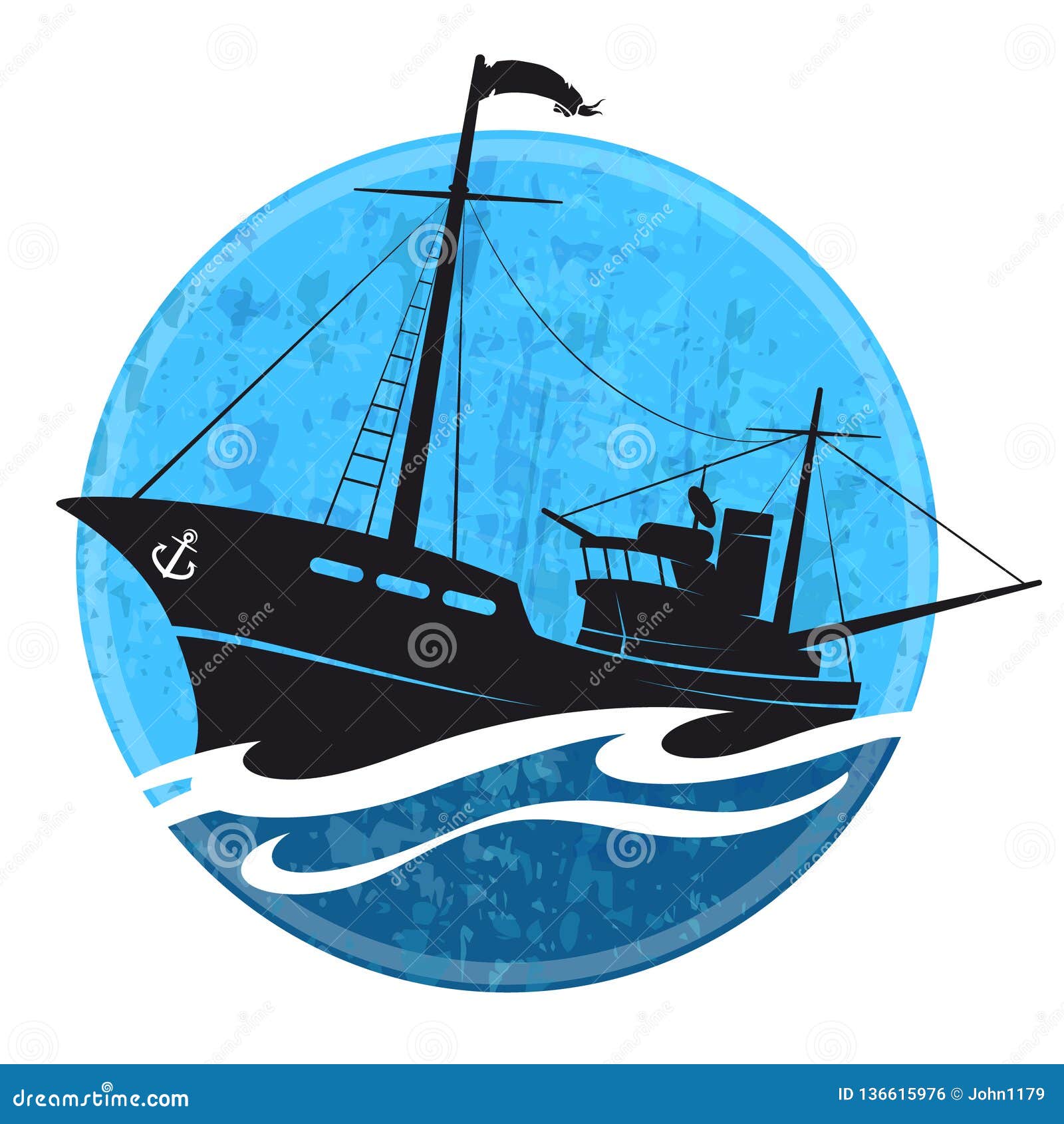 Download Fishing Boat Silhouette On The Wave Stock Vector ...