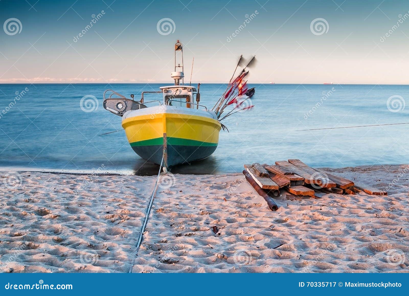 Fishing Boat with Flags. Wide View Stock Image Image of water, nature