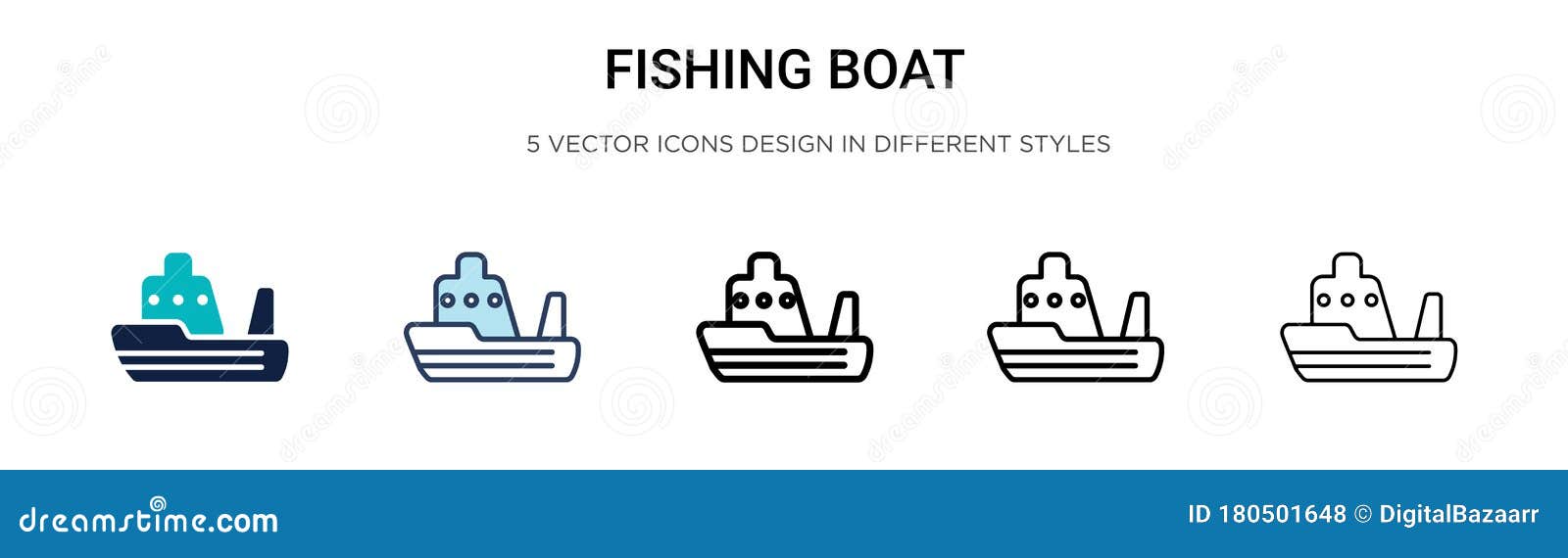 Download Fishing Boat Icon In Filled, Thin Line, Outline And Stroke Style. Vector Illustration Of Two ...