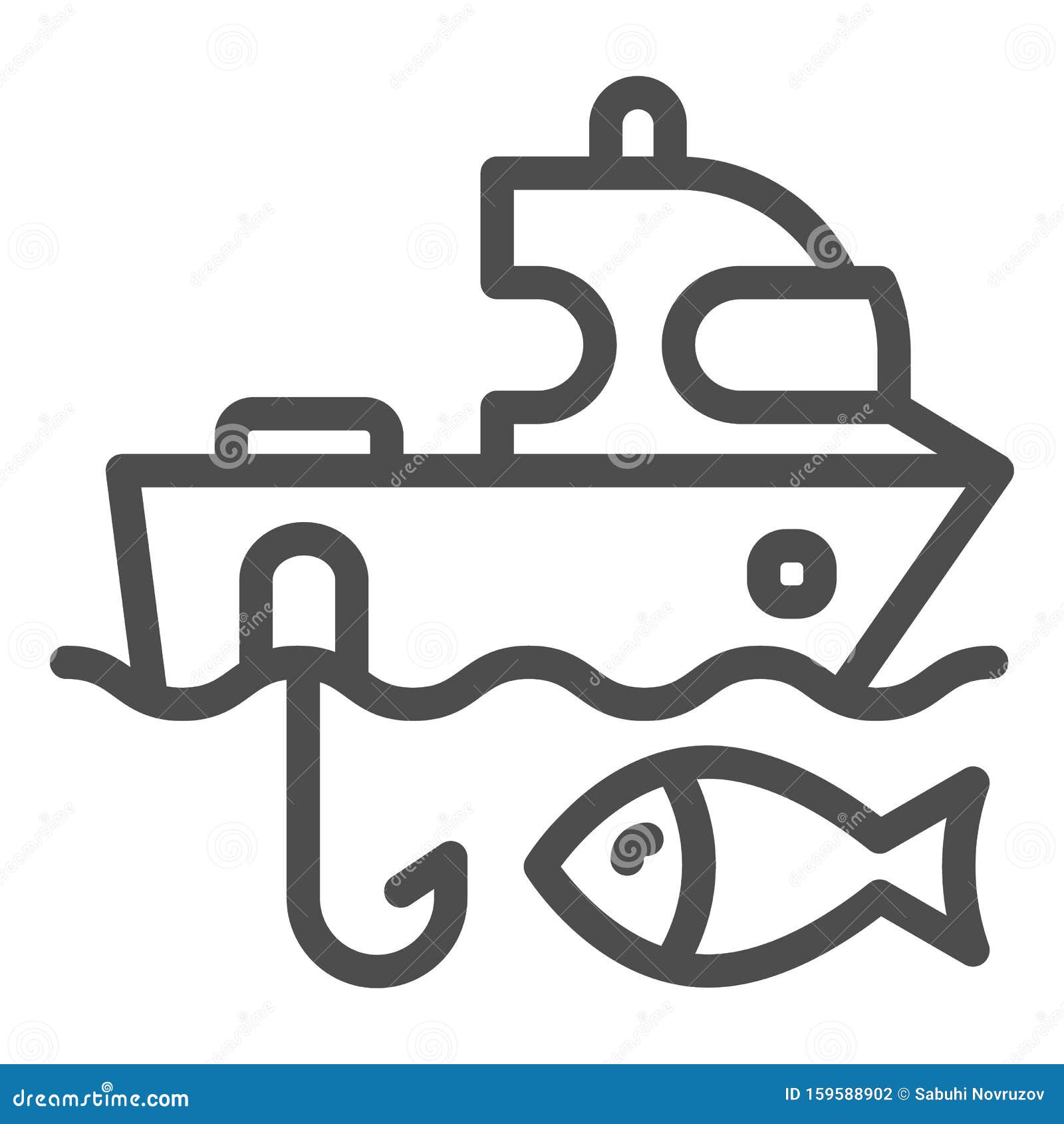 Download Fishing Boat Line Icon. Sailboat And Fish Vector Illustration Isolated On White. Fishing Yacht ...