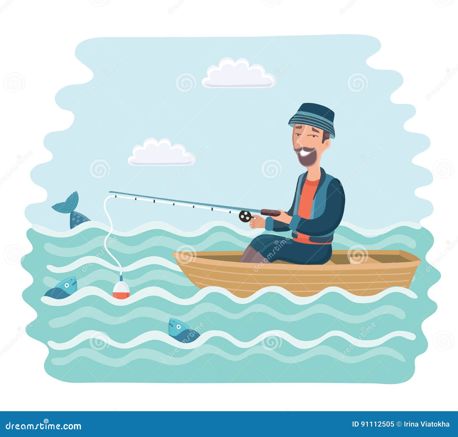 Fishing On The Boat Man Stock Vector Illustration Of Background
