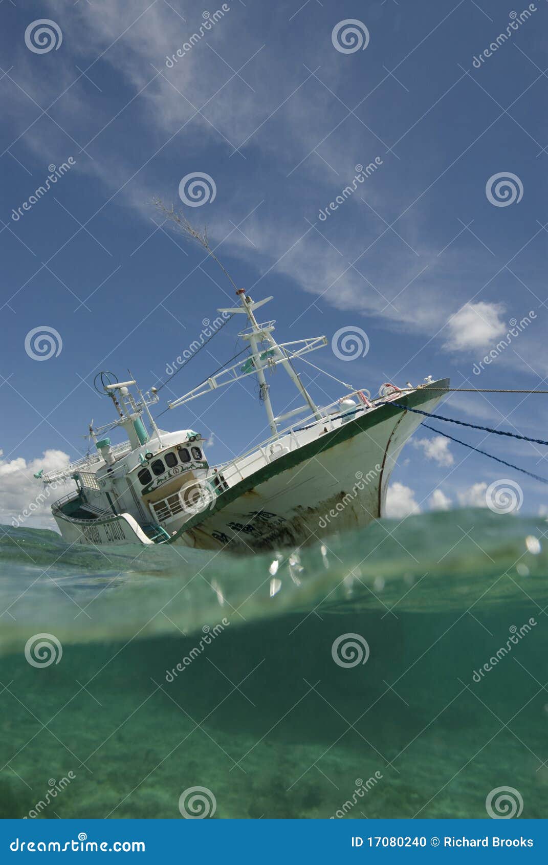 Fishing Boat Runs Aground on Reef Stock Photo Image of shipwreck