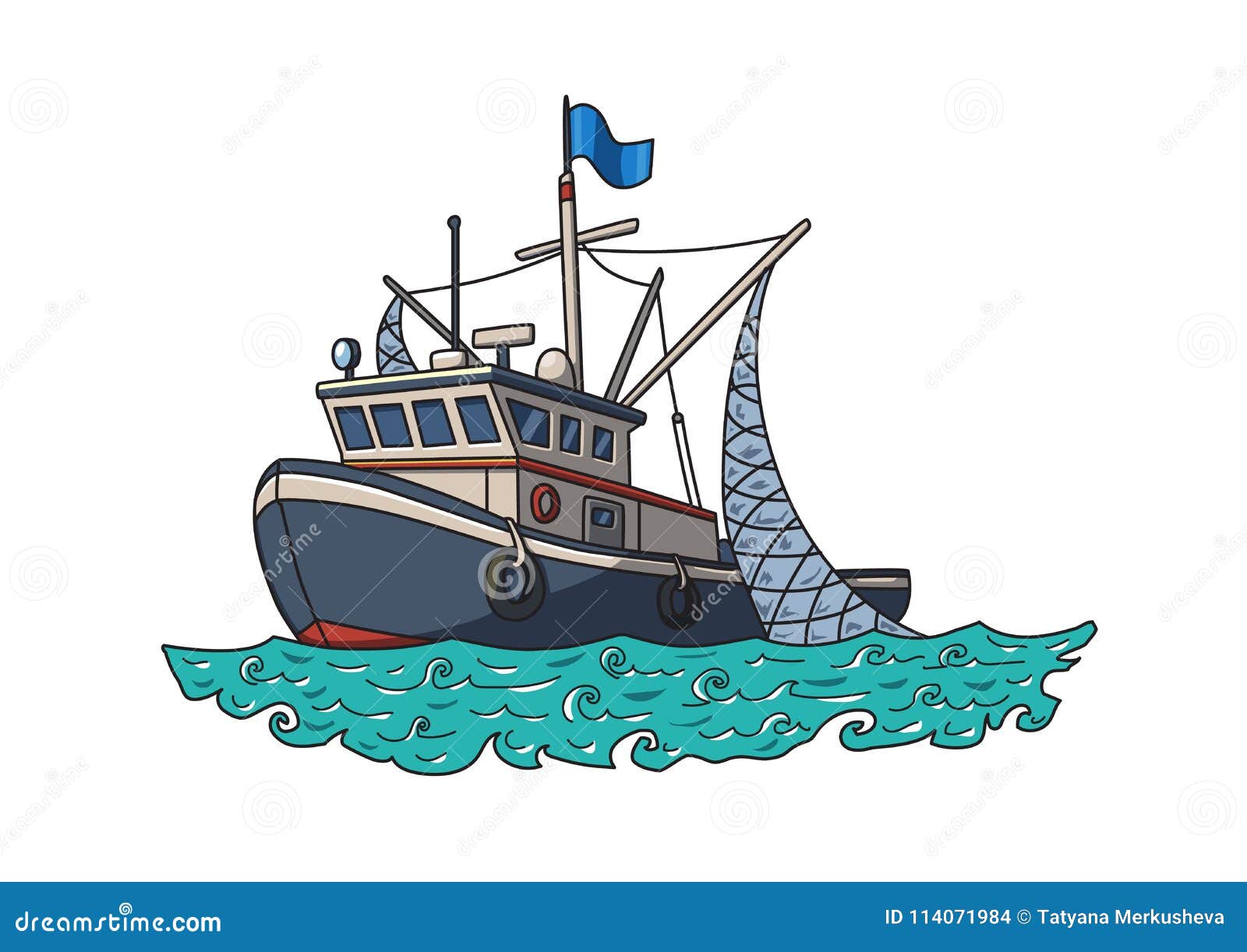 Fishing Boat in the Sea. Vector Illustration Isolated on White Background.  Stock Vector - Illustration of vector, marine: 114071984