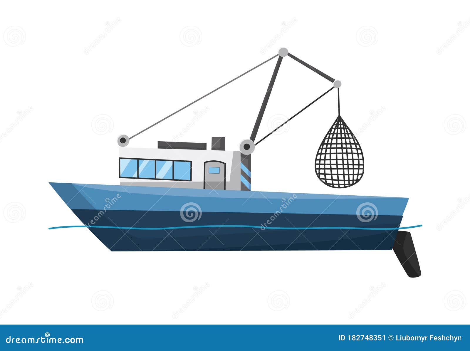 Fishing Boat Side View. Commercial Fishing Trawler for Industrial