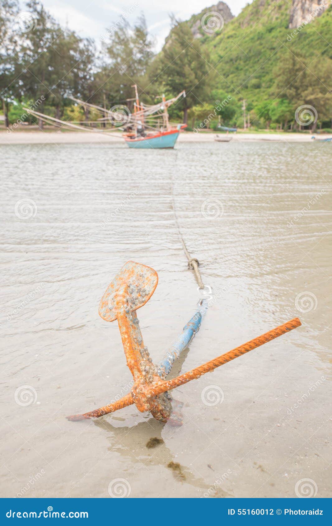 Fishing Boat Threw the Anchor on the Shore Stock Photo Image of