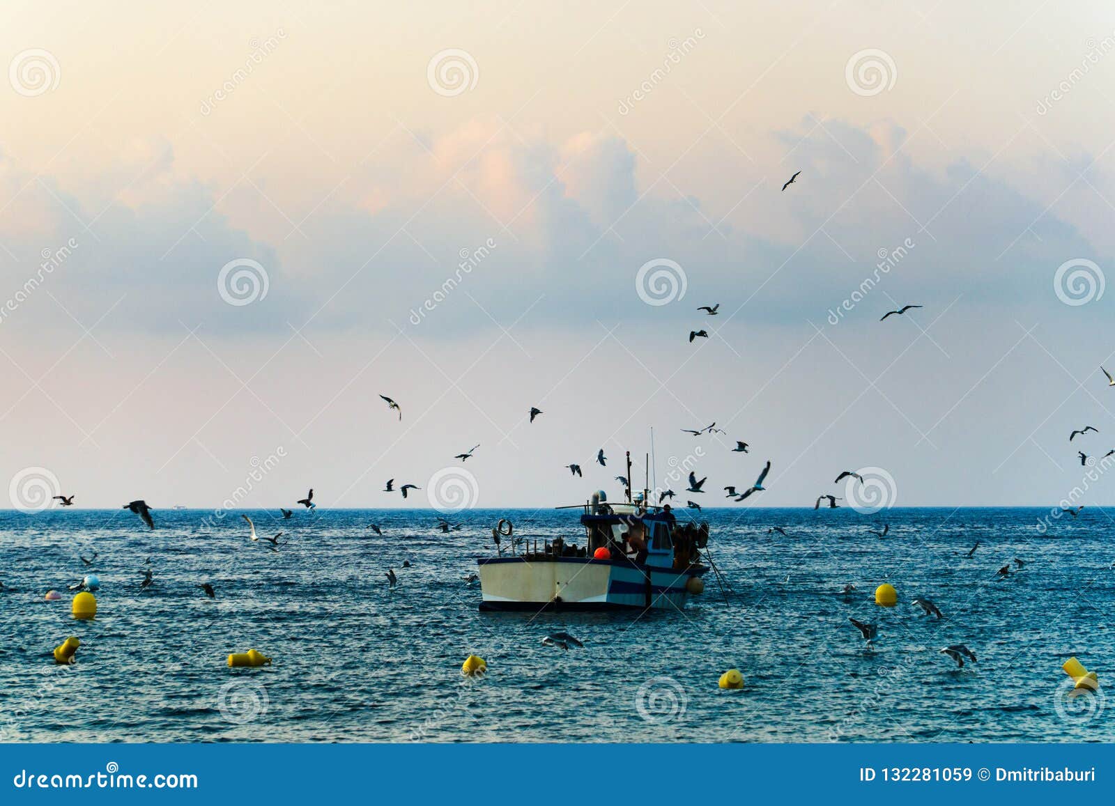 Fishing Boat About To Go Out To Sea At Dawn Seagulls And Clouds Stock Image Image Of Blue Buoys Fishing Boat About To Go Out To Sea At Dawn Seagulls And Clouds Stock Image Image Of Blue Buoys