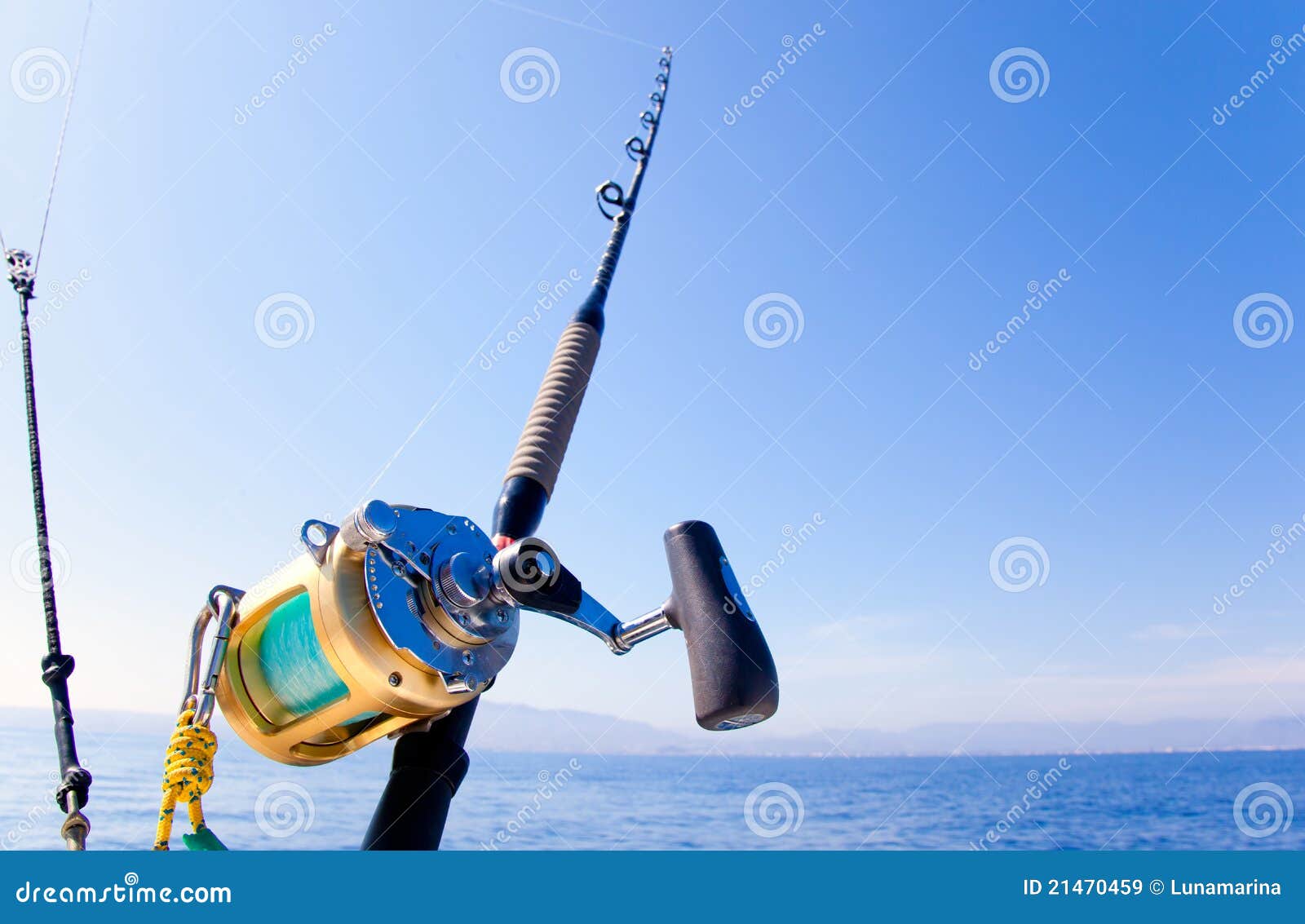 Ocean Fishing Reels On A Boat In The Ocean Stock Photo - Download