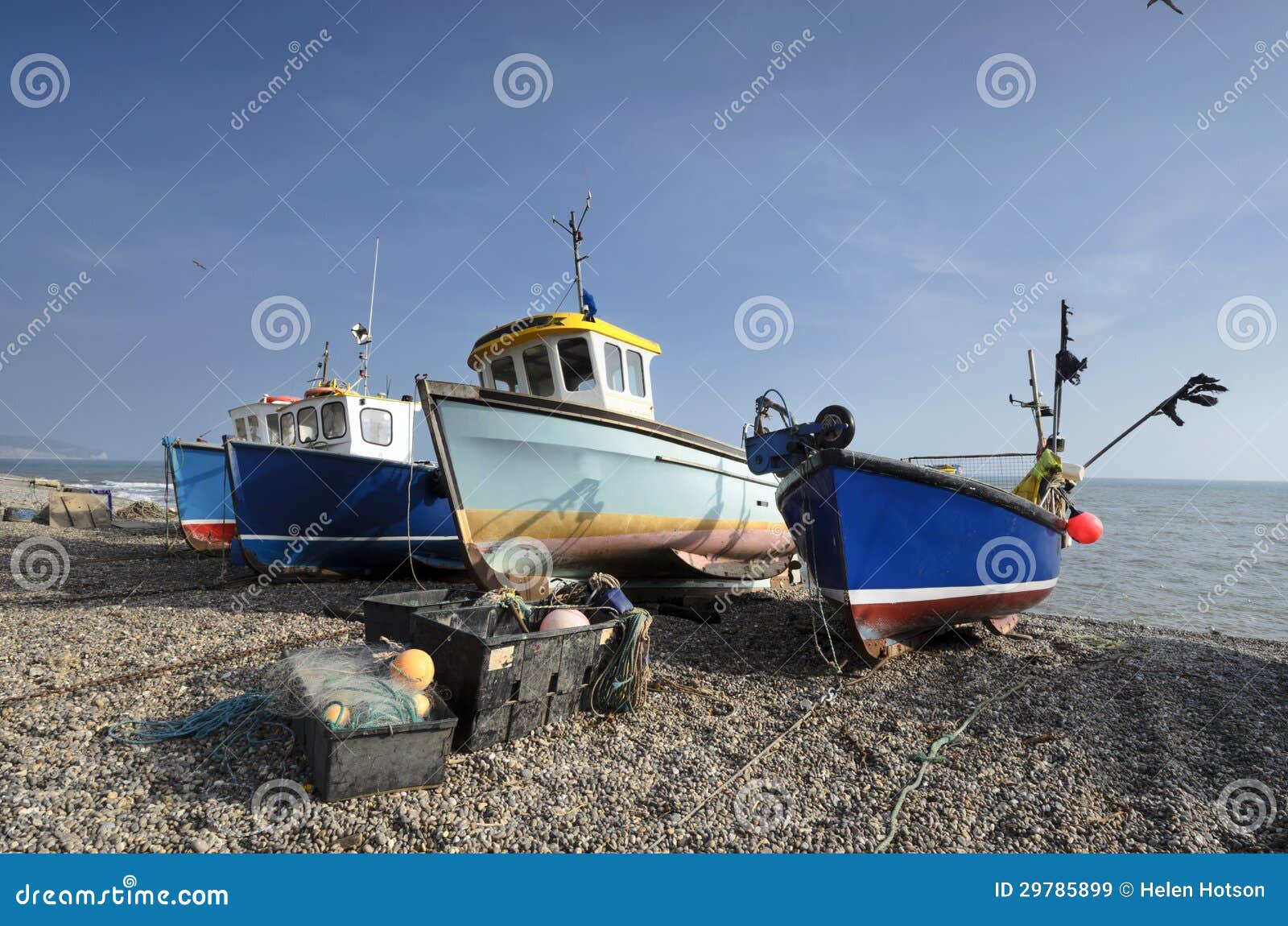Fishing Boats on the Beach at Beer in Devon Stock Image Image of