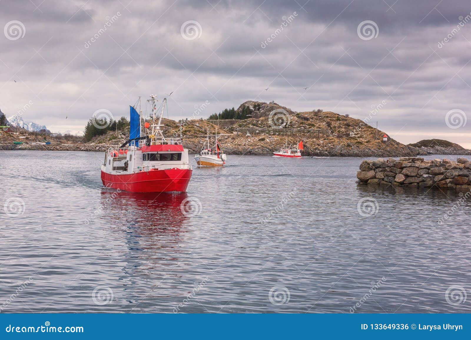 fishing village henningsvaer in lofoten islands, northern norway in cod skrei season