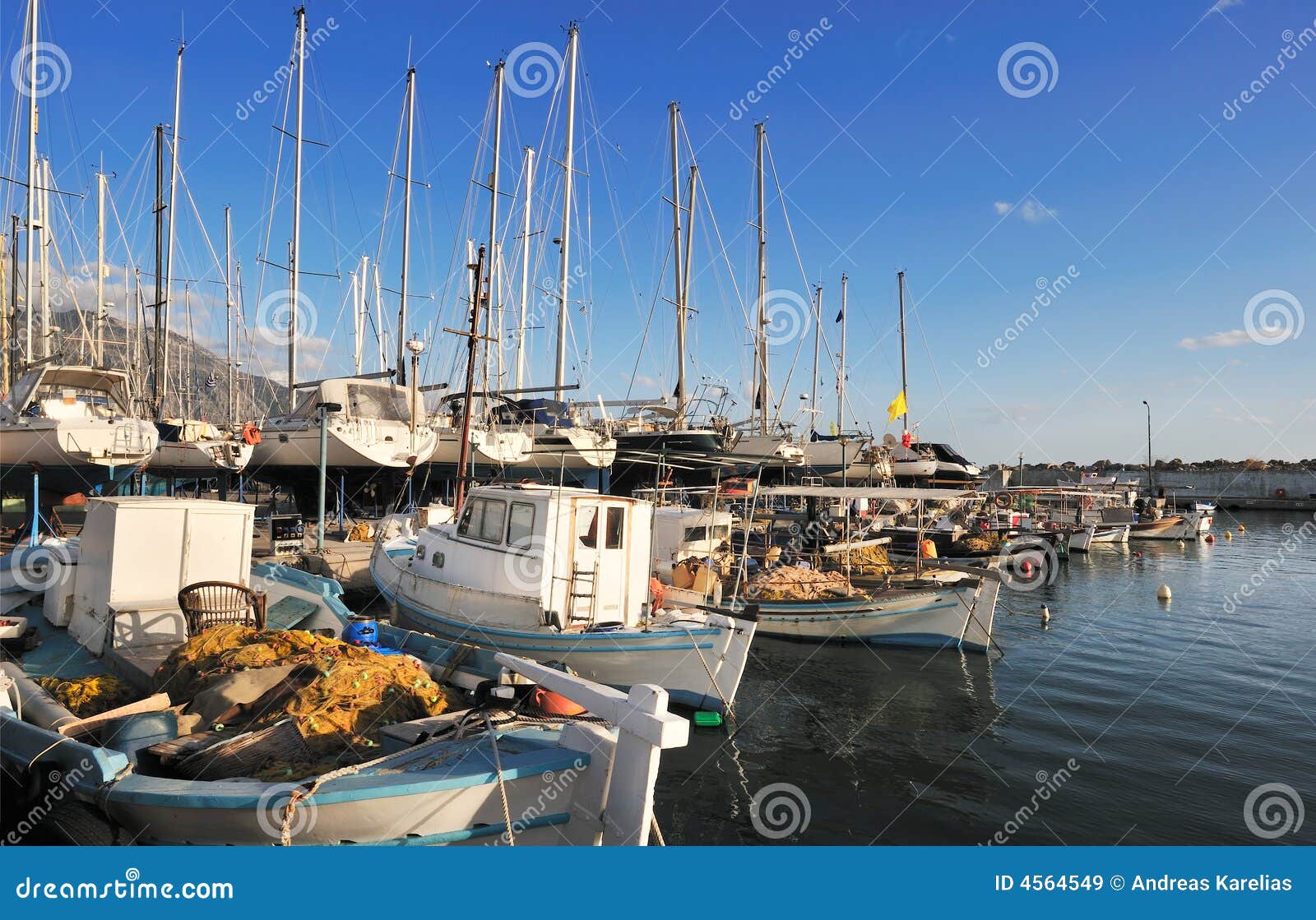 Fishing boats in Kalamata stock image. Image of ropes 4564549