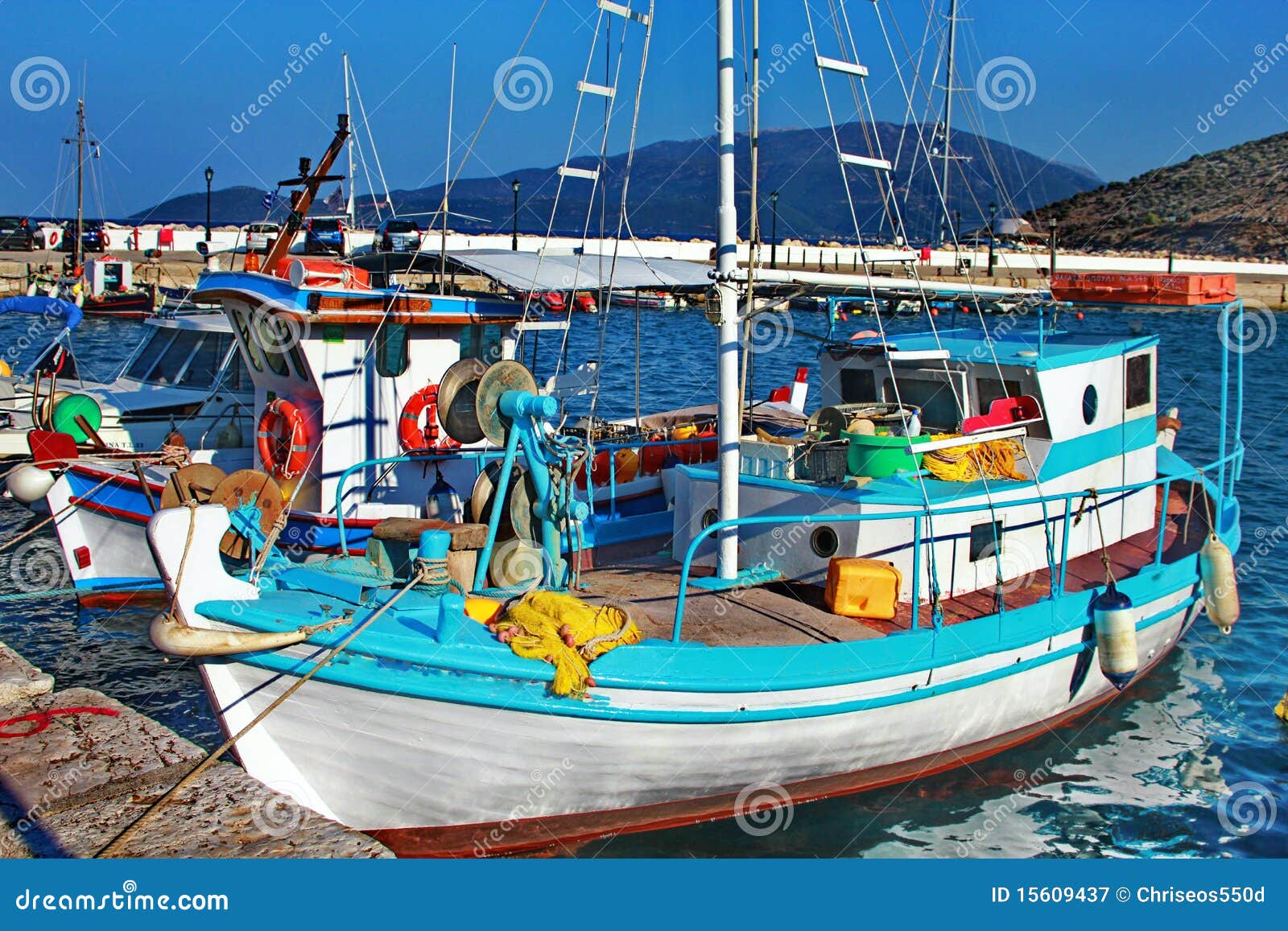 fishing boats in port of kefalonia