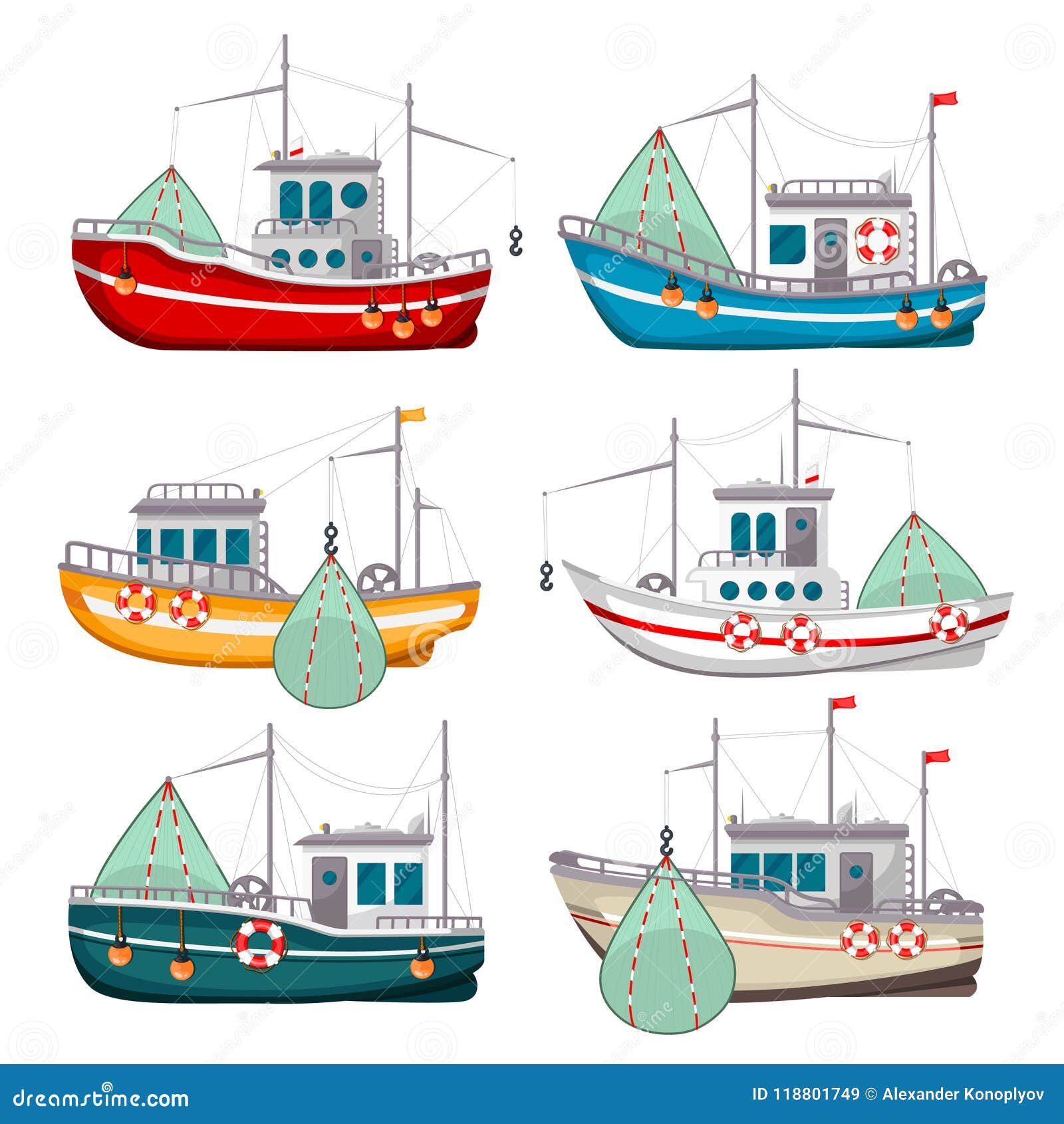 Fishing boats set stock vector. Illustration of collection - 118801749