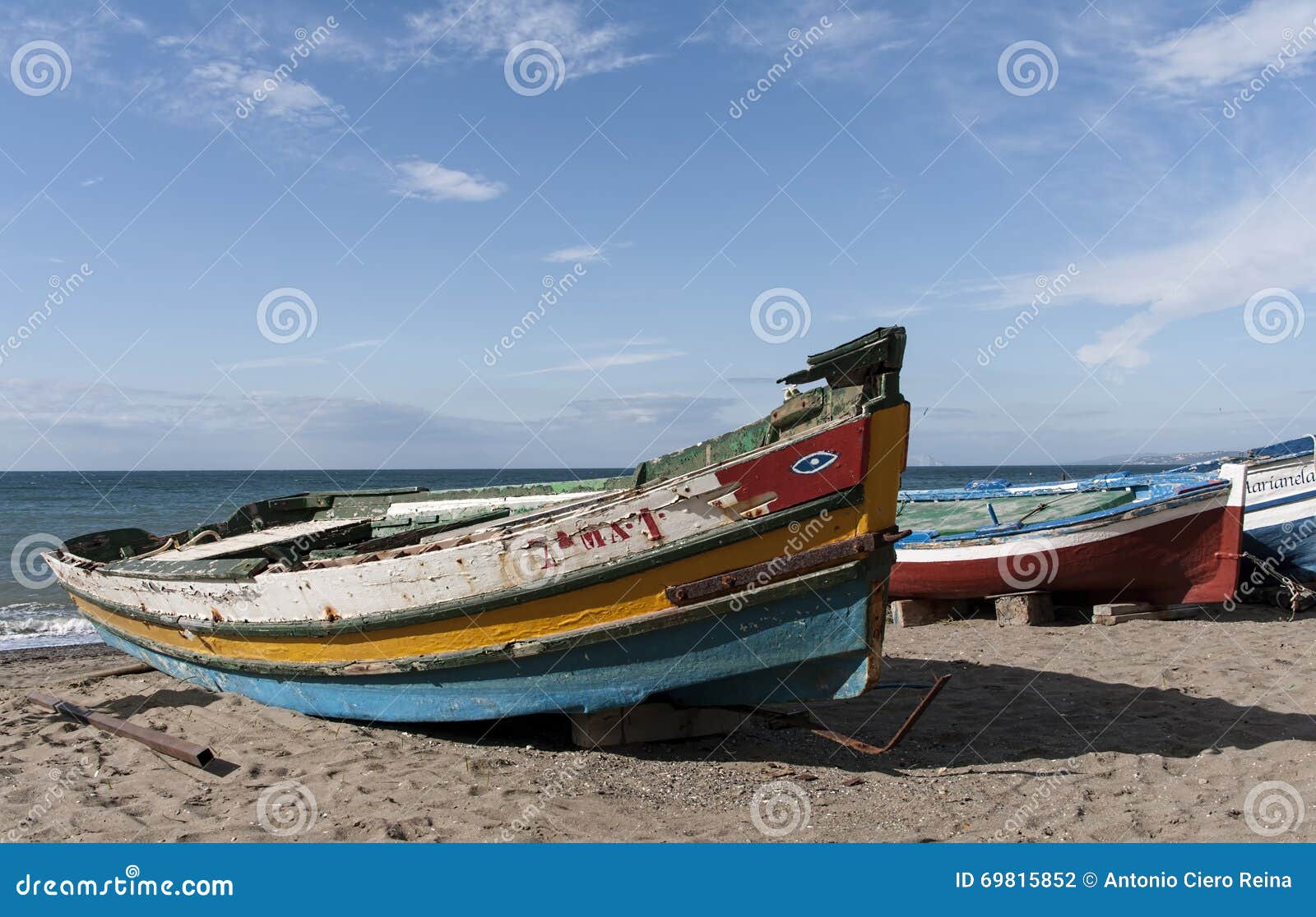 Fishing Boats on the Shore of a Beach on the Mediterranean Sea
