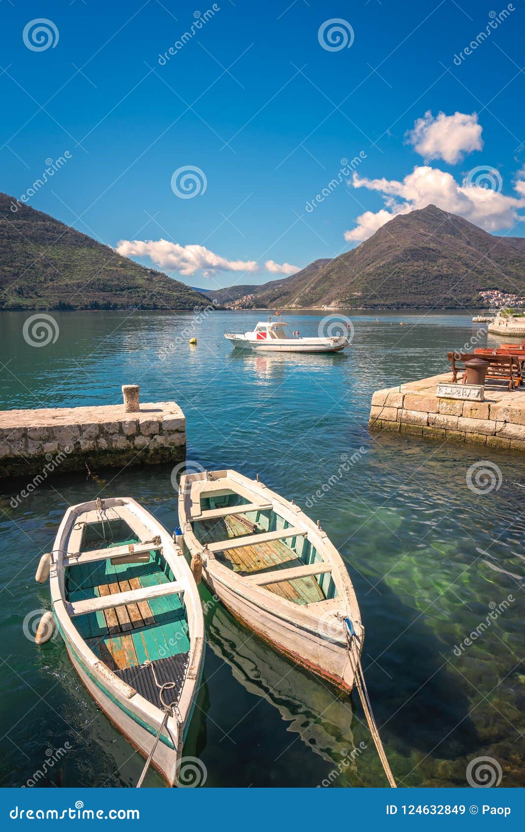 Fishing Boats on the Shore in Perast Town Stock Image - Image of balkans,  boats: 124632849