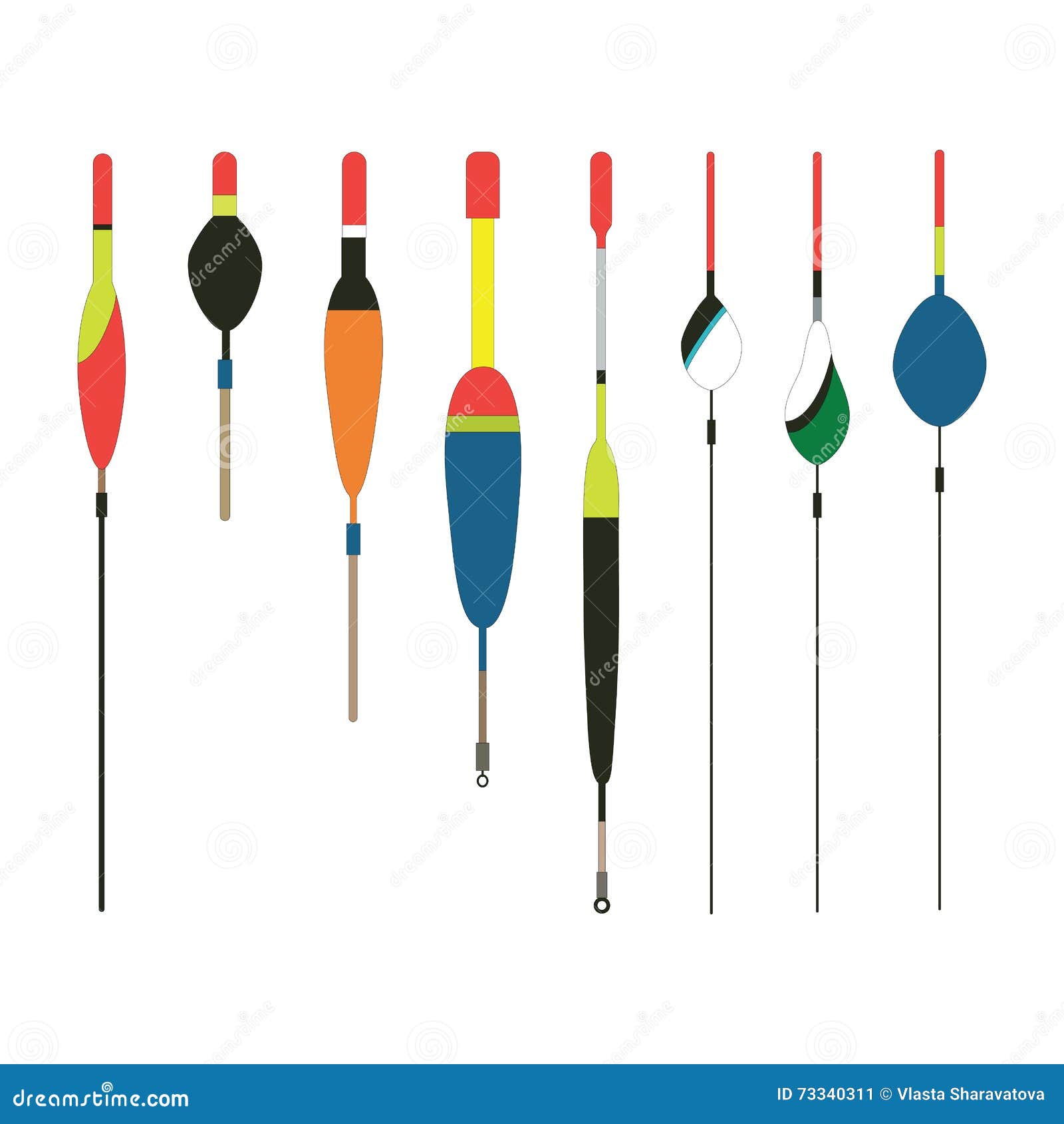 Fishing Bobbers Flat Icons Vector Illustration. Fishing Tools