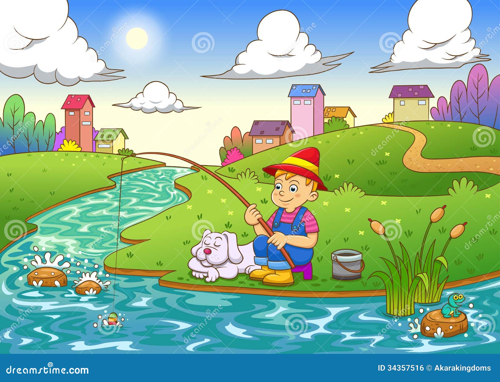 Young Child Fishing River Stock Illustrations – 435 Young Child