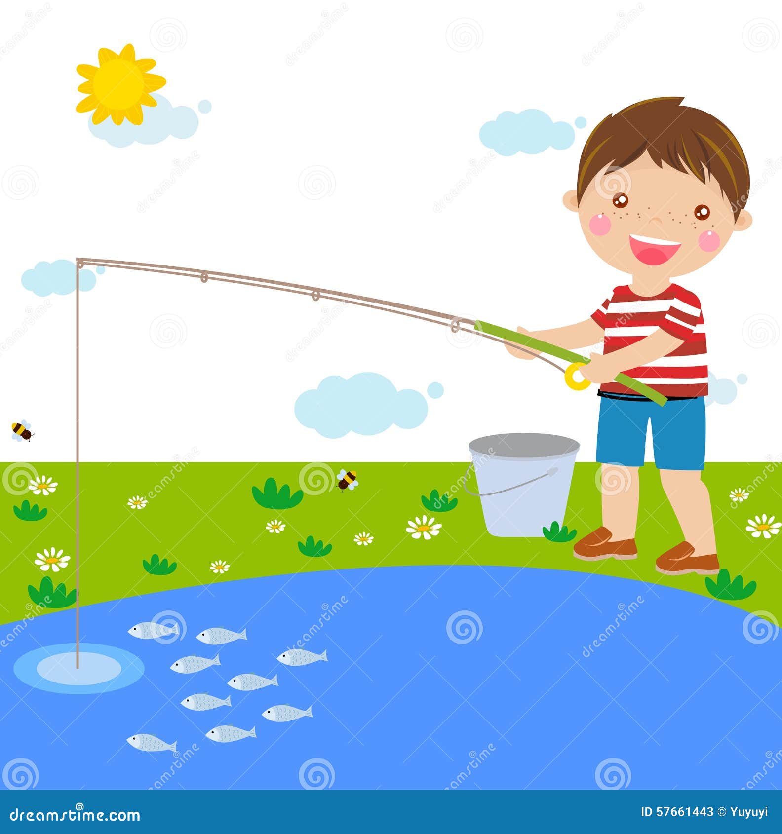 Little Boy Fishing Cartoon