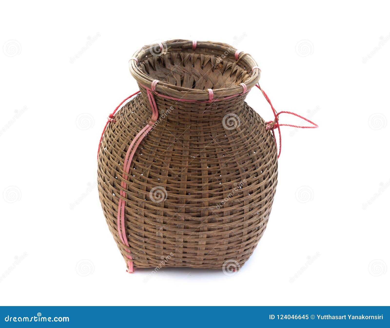 Fishing Creel, Bamboo Basket Put the Fish Isolated on White Back